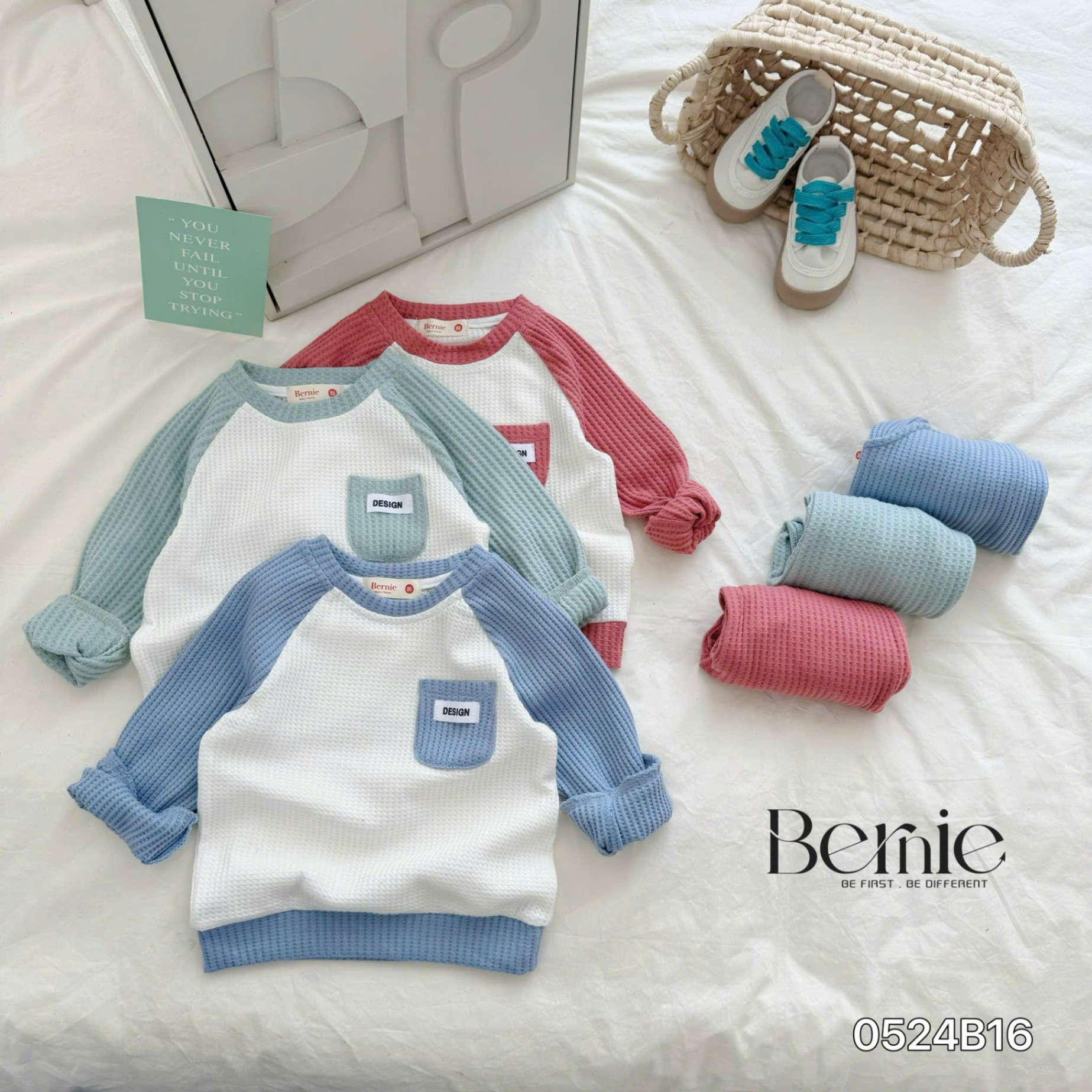 Bộ cotton xốp dài tay dáng basic Bernie cho bé trai bé gái