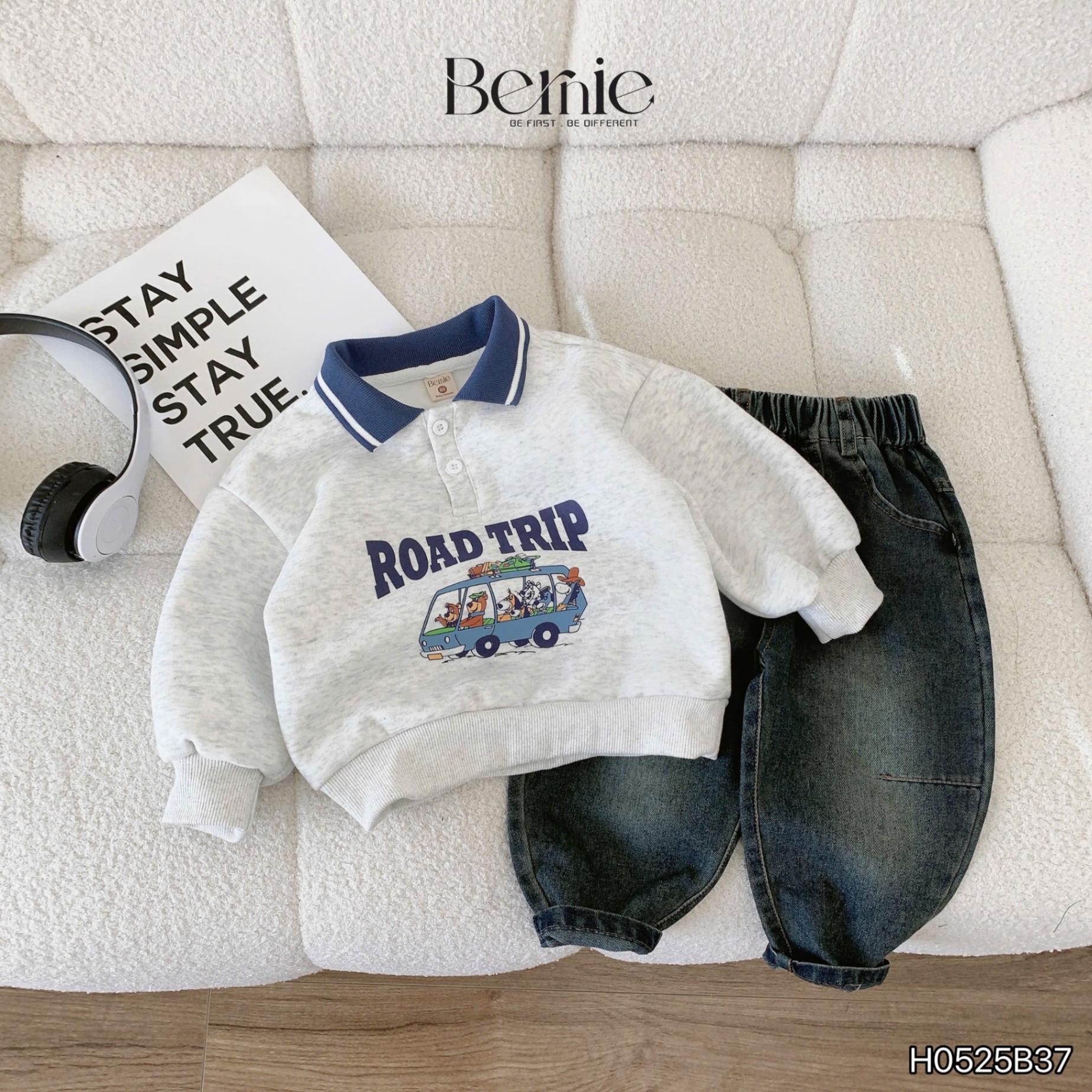 Bộ nỉ áo polo phối quần jean enjoy Bernie
