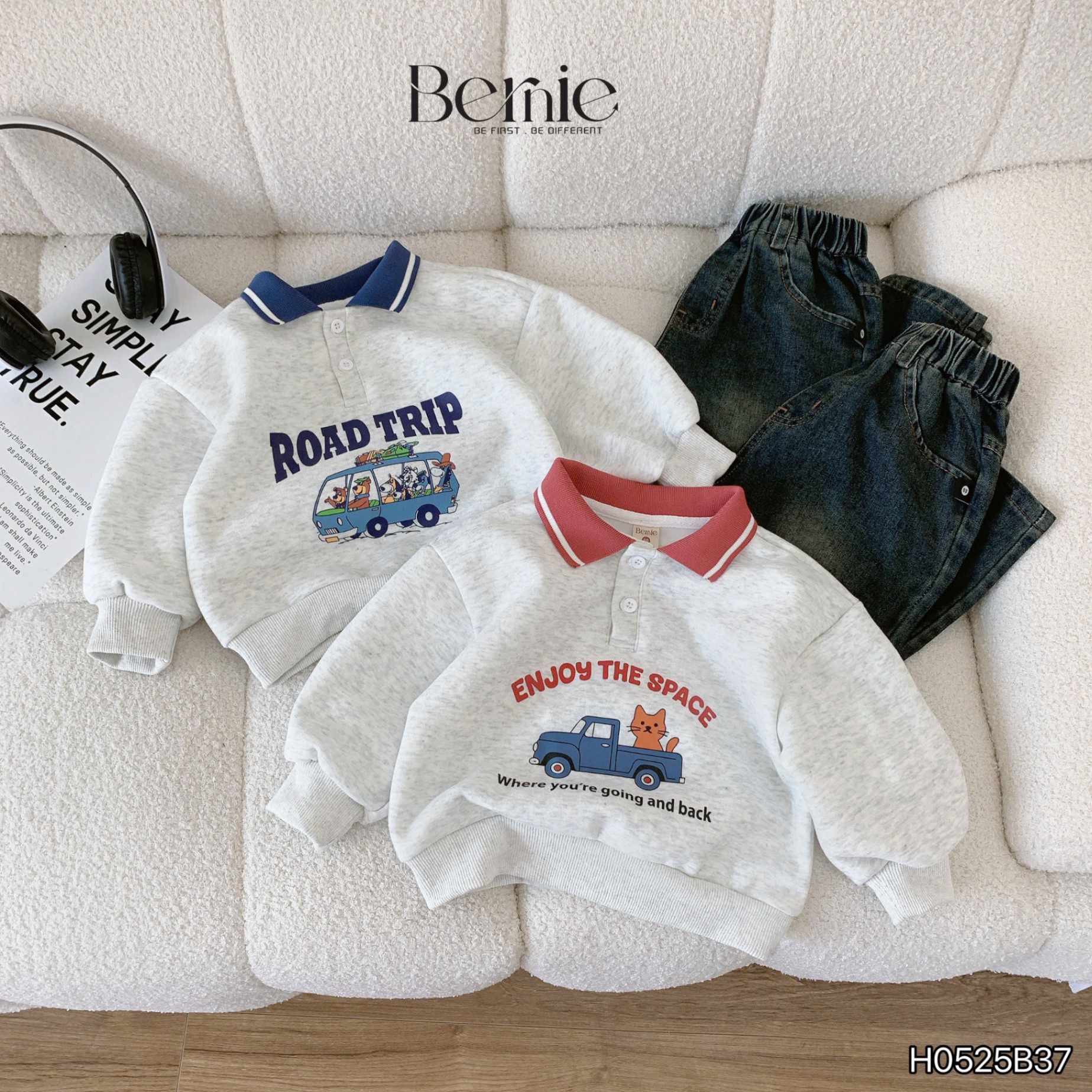 Bộ nỉ áo polo phối quần jean enjoy Bernie