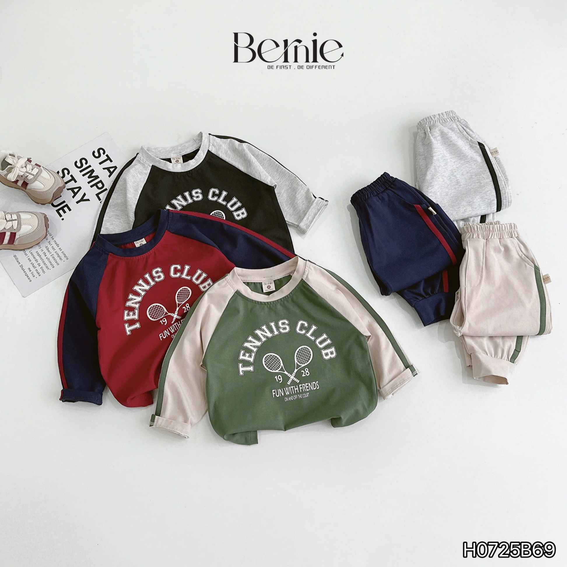 Bộ raglan phối dây tennis club Bernie