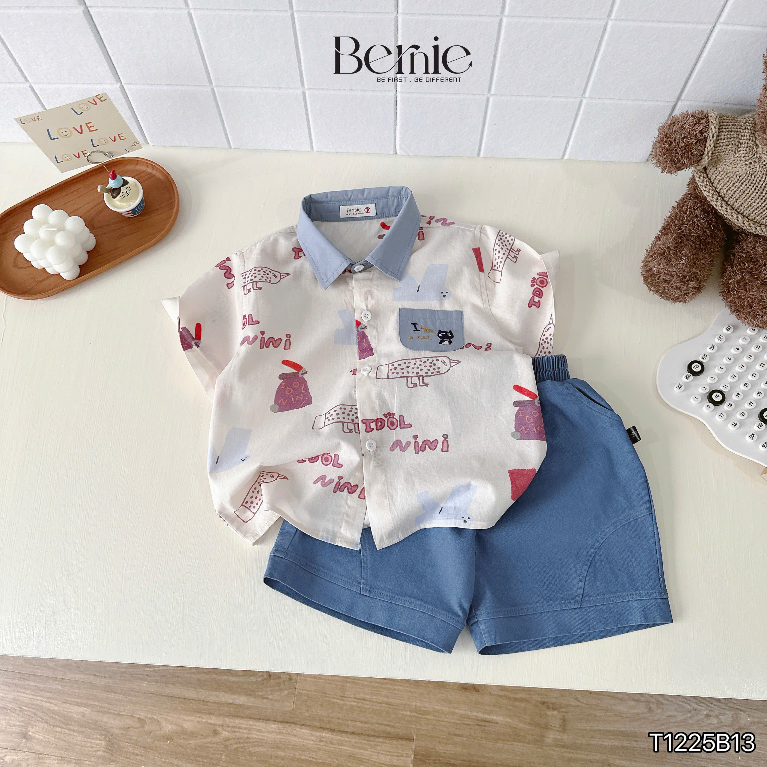 Bộ sơ mi in tràn họa tiết bé trai Bernie