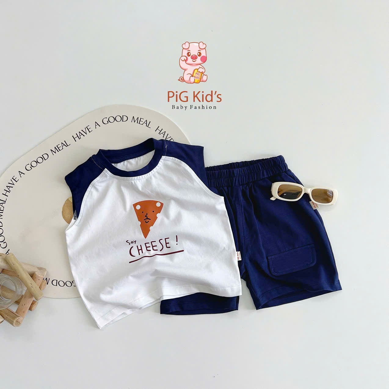 Bộ tanktop in hình phomai pigkid