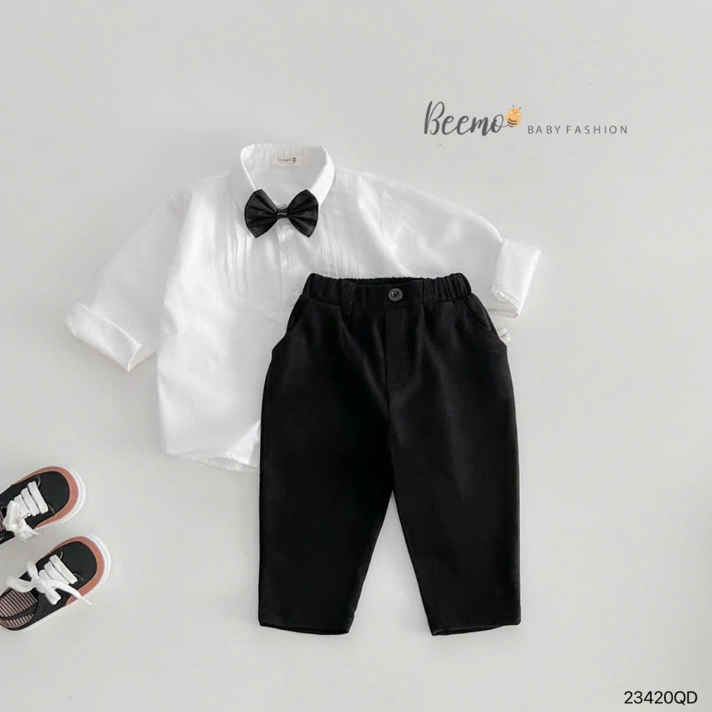 Quần âu dài phối nắp túi Beemo cho bé trai, quần basic đen trắng cho bé