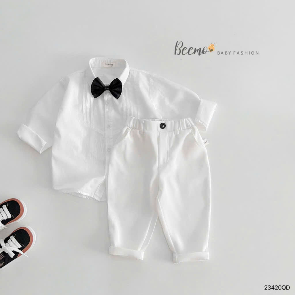 Quần âu dài phối nắp túi Beemo cho bé trai, quần basic đen trắng cho bé