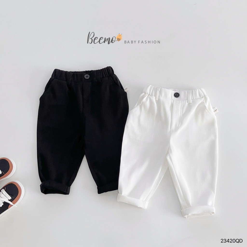 Quần âu dài phối nắp túi Beemo cho bé trai, quần basic đen trắng cho bé