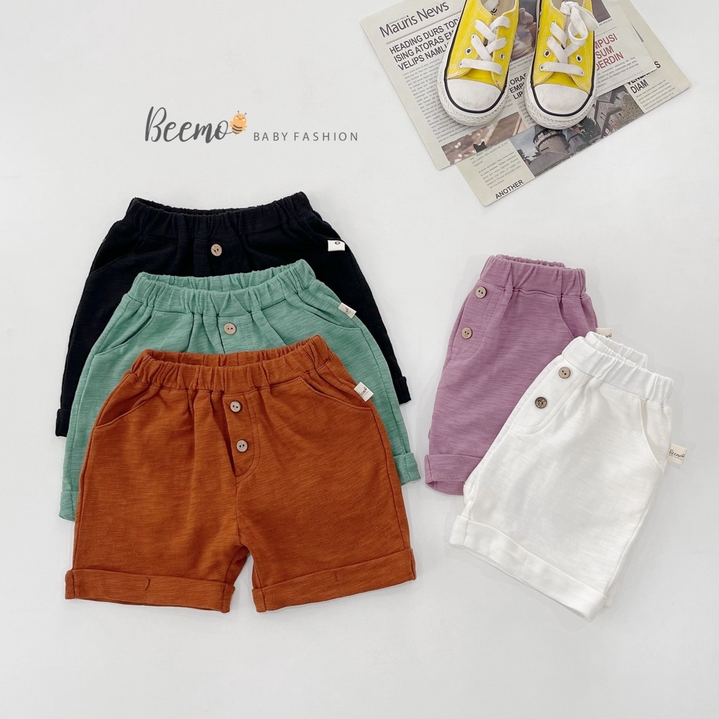 Quần đùi cotton xước cúc gỗ Beemo cho bé