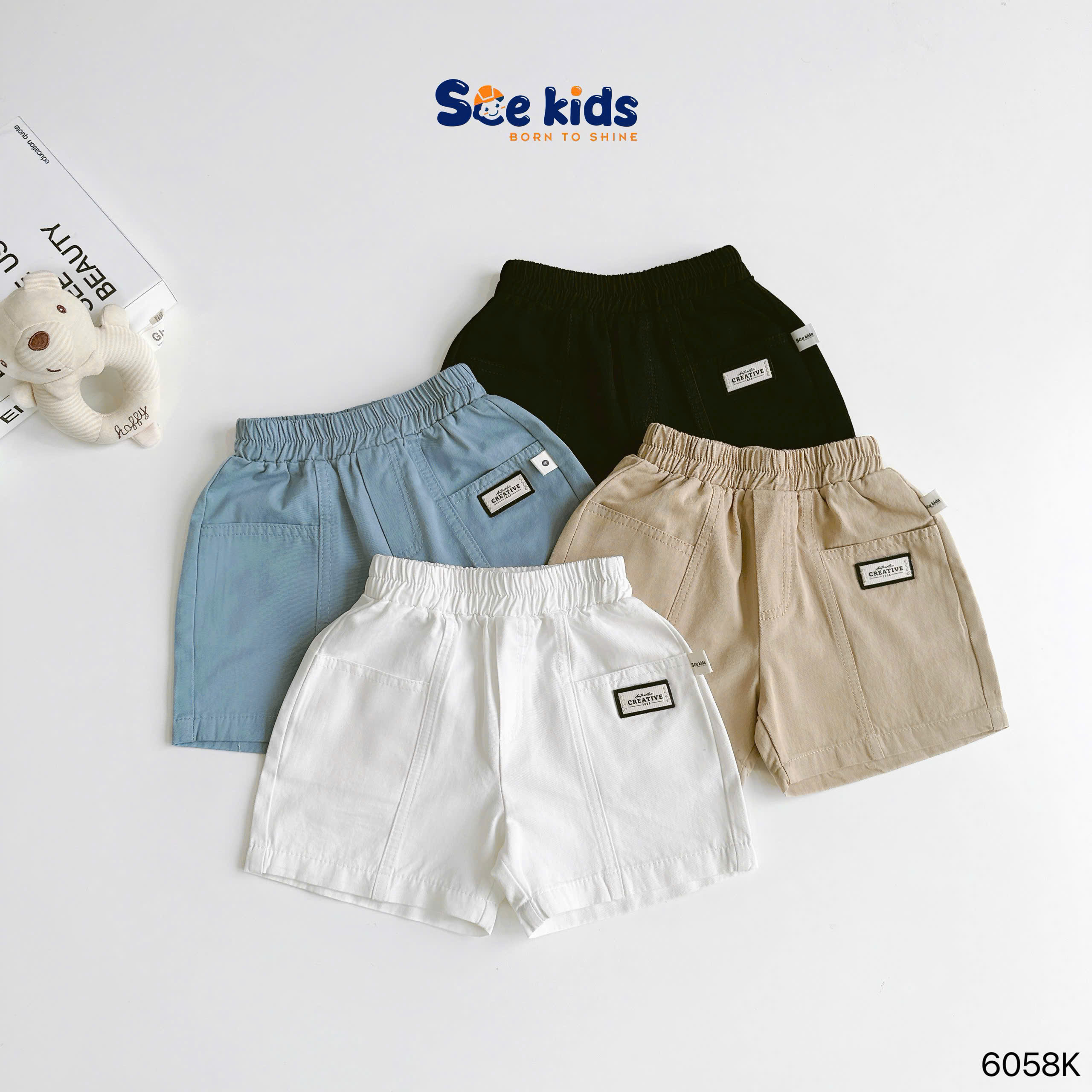 Quần đùi kaki đính tag SCE KIDS
