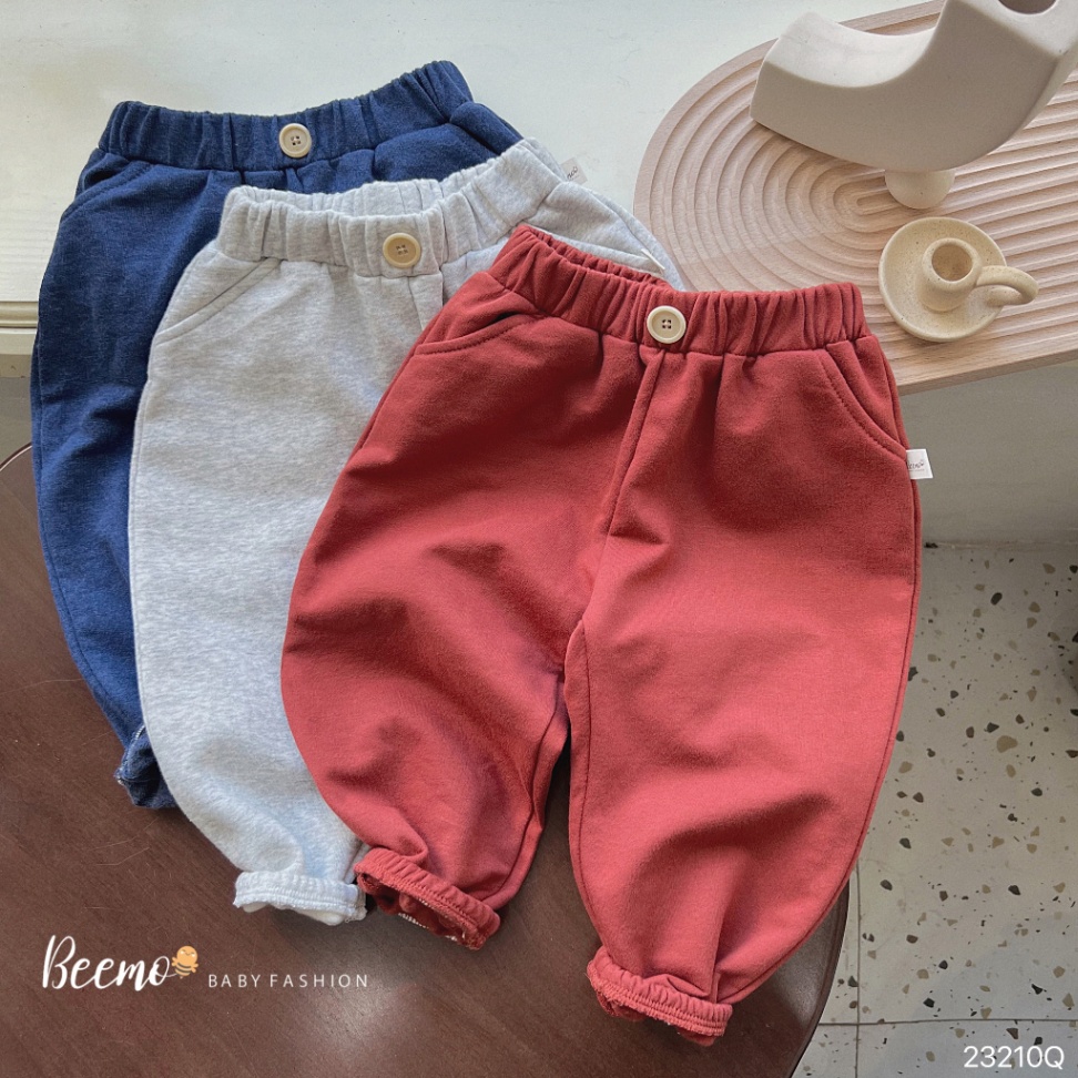 Quần jogger nỉ bông dày dặn, quần dáng thể thao phối cúc Beemo cho bé