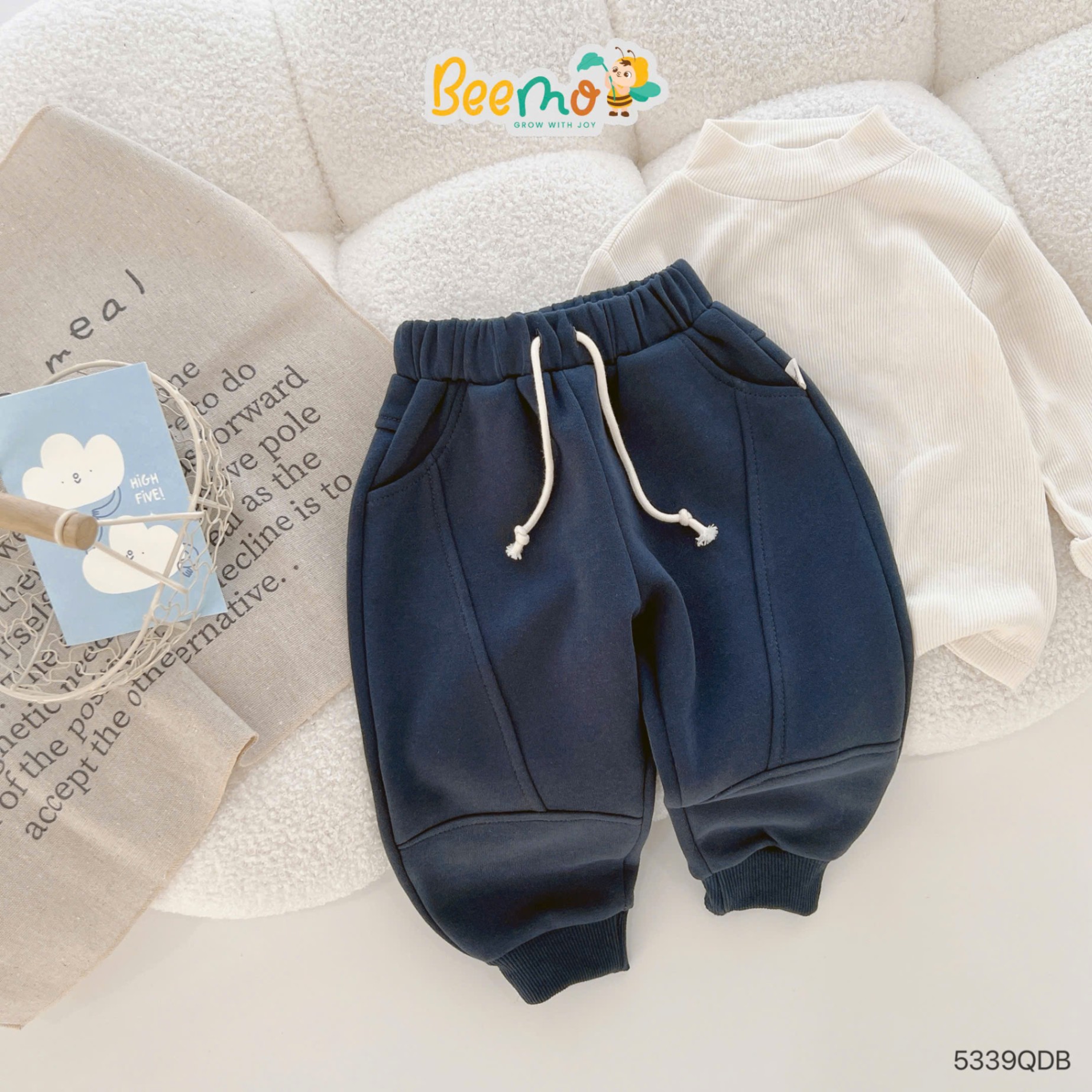 Quần nỉ 2 da bo gấu basic Beemo
