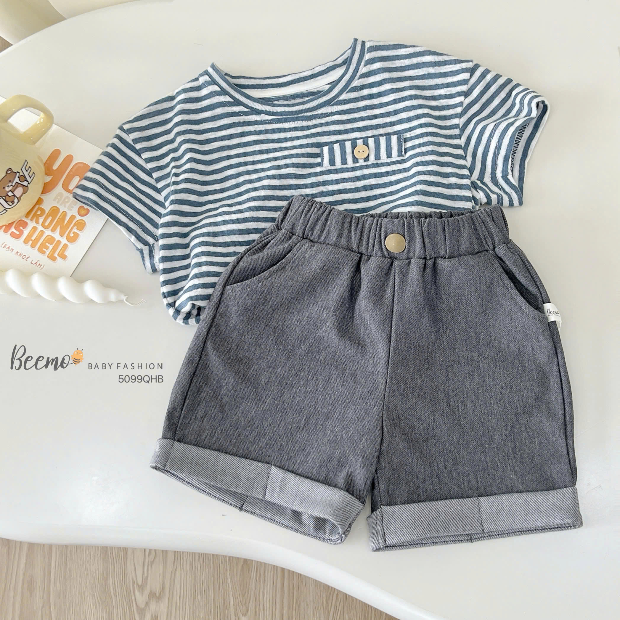 Quần short giả jeans gập gấu Beemo