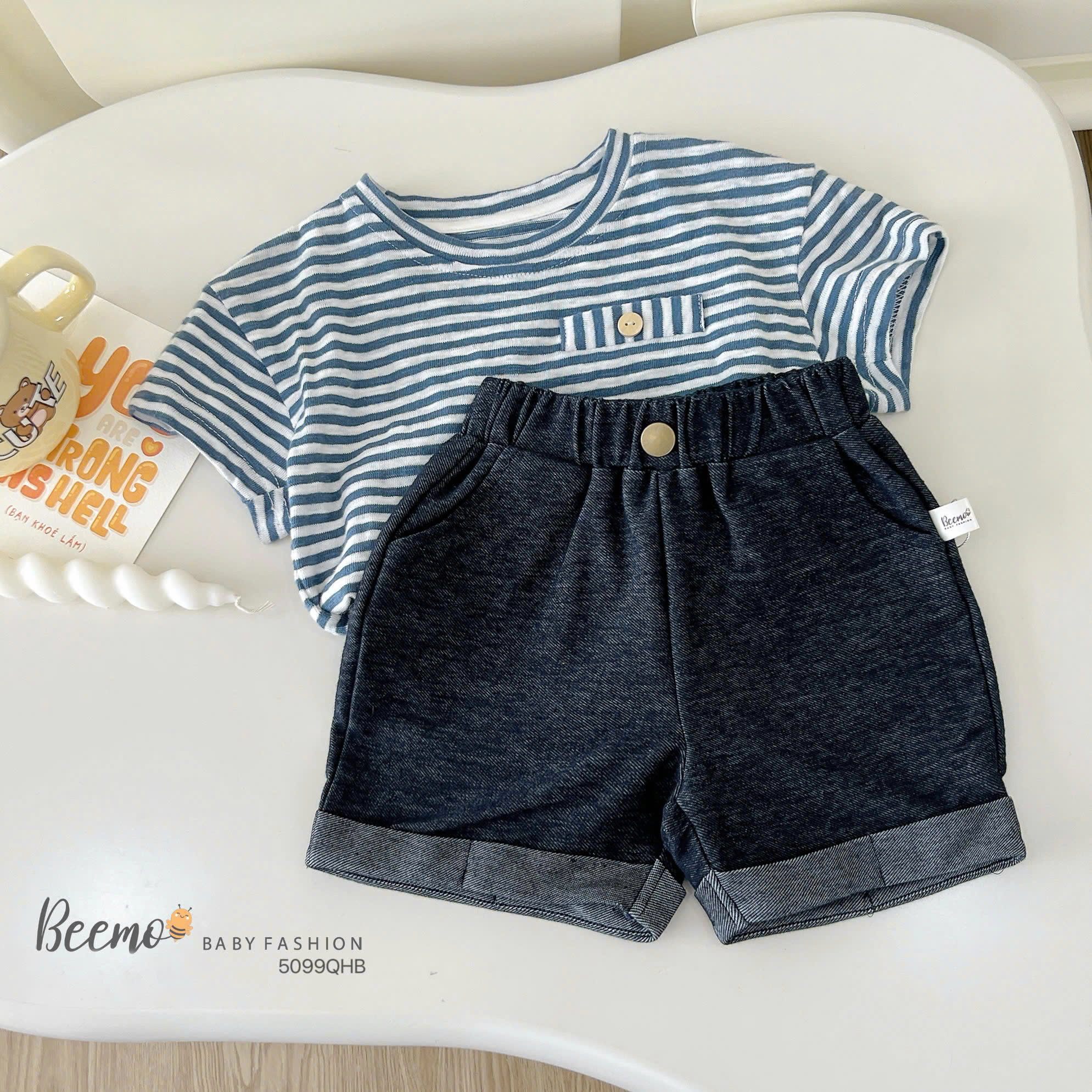 Quần short giả jeans gập gấu Beemo