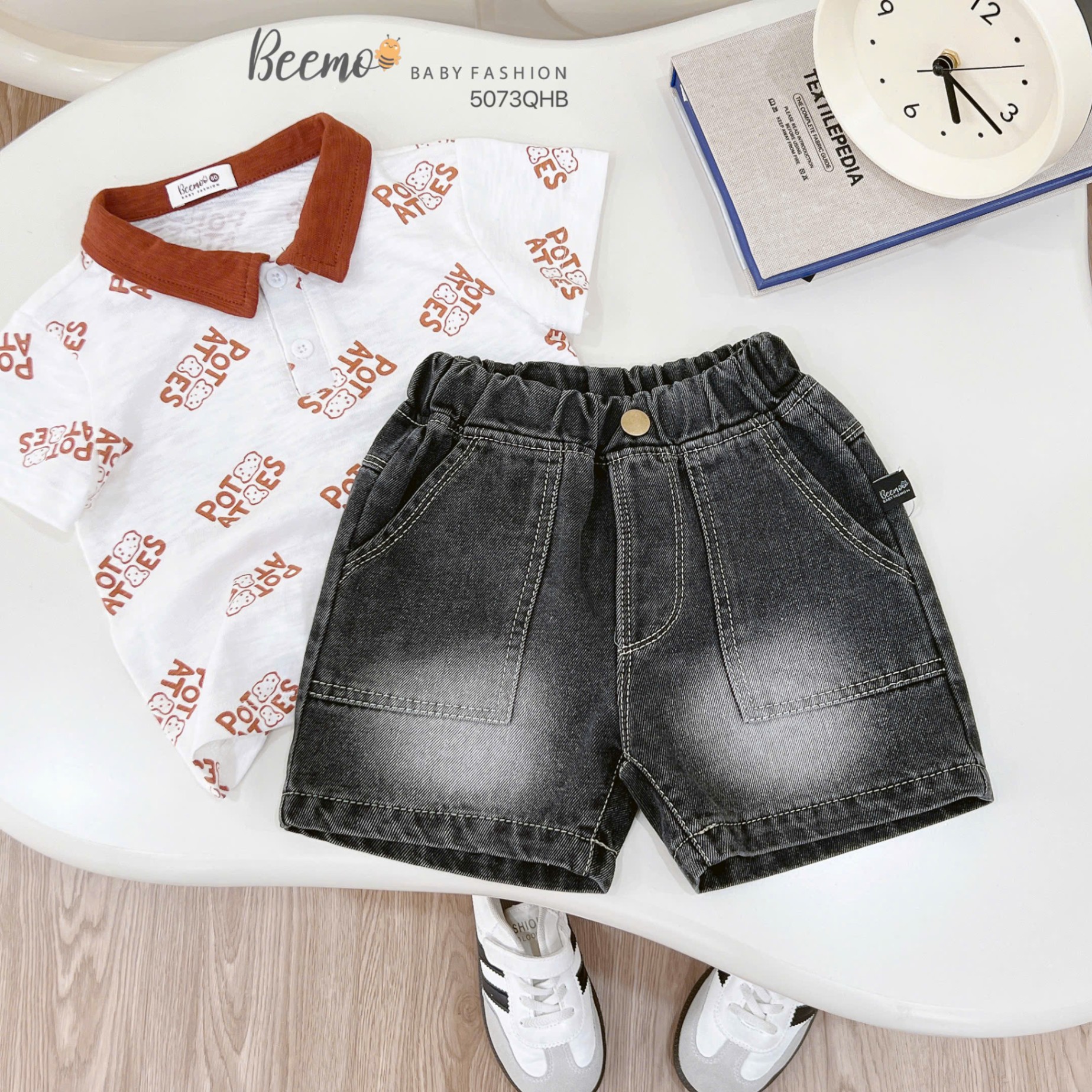 Quần short jeans phối túi Beemo