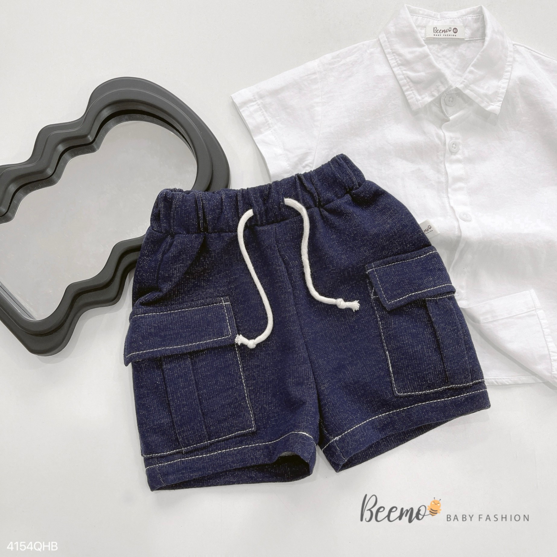 Quần short (sooc) giả bò túi hộp chỉ nổi Beemo cho bé trai