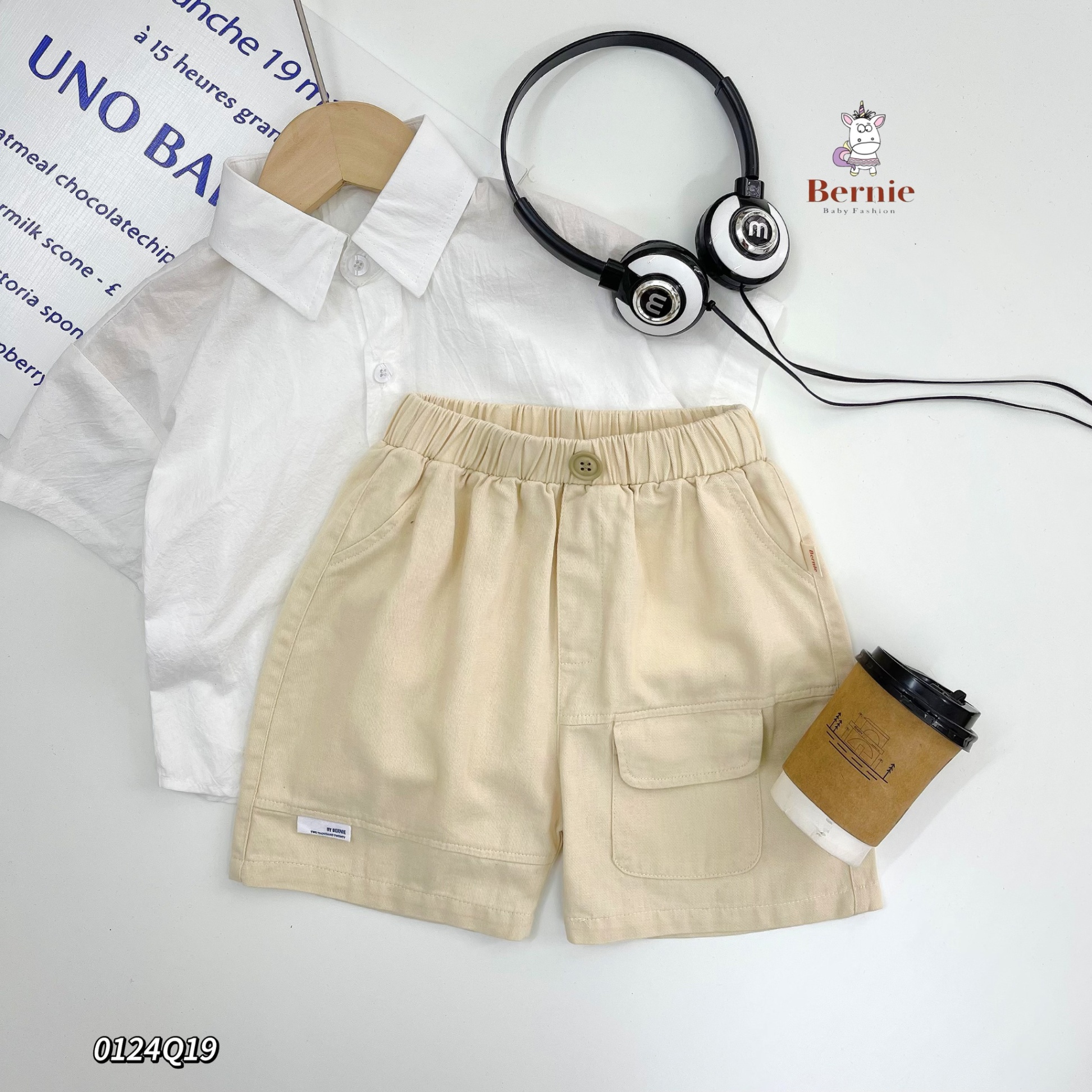 Quần short (sooc) kaki basic phối túi kèm cúc Bernie cho bé