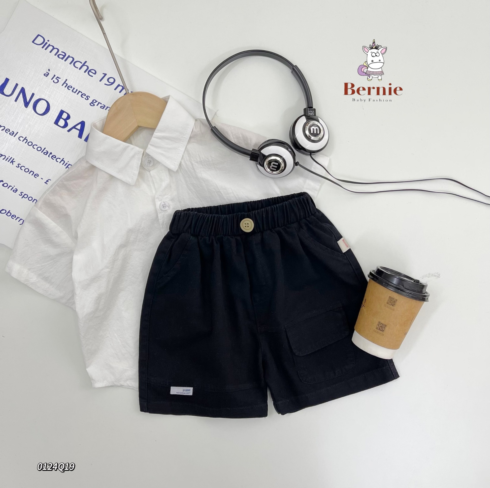 Quần short (sooc) kaki basic phối túi kèm cúc Bernie cho bé