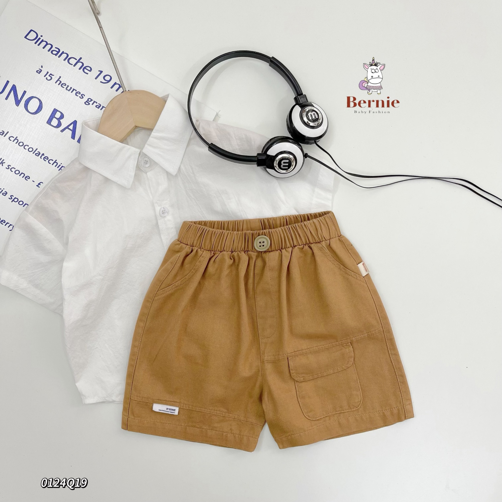 Quần short (sooc) kaki basic phối túi kèm cúc Bernie cho bé
