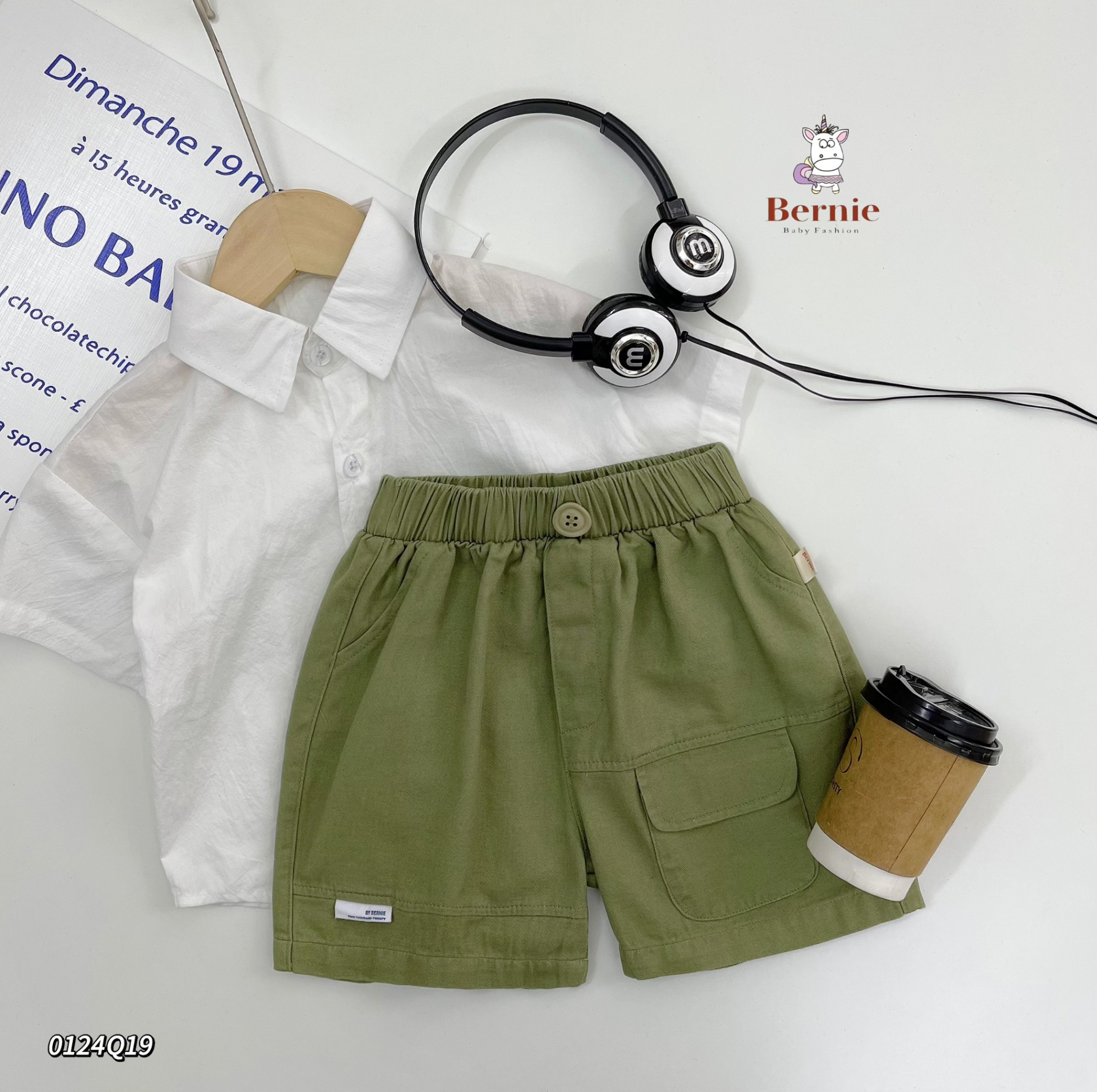 Quần short (sooc) kaki basic phối túi kèm cúc Bernie cho bé