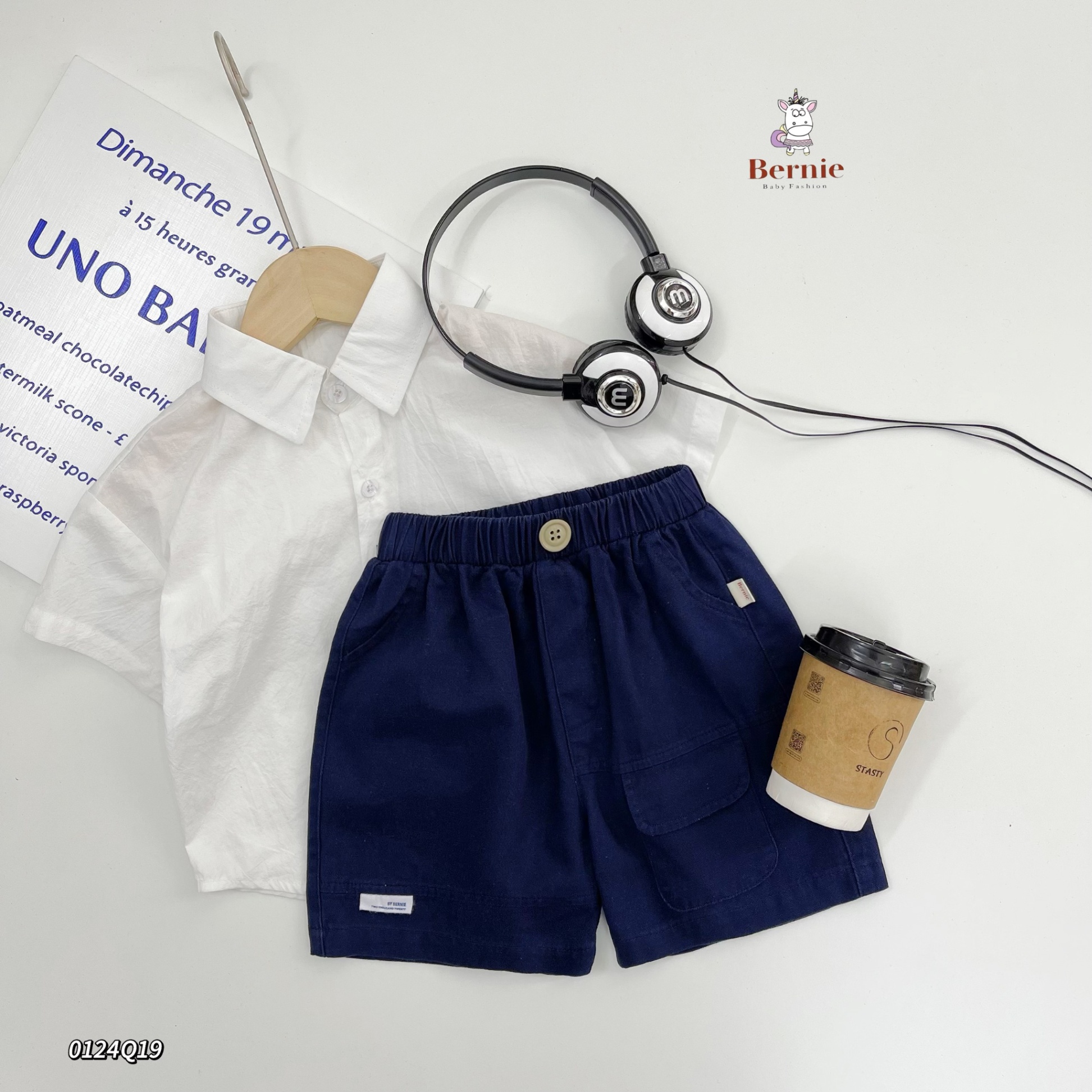 Quần short (sooc) kaki basic phối túi kèm cúc Bernie cho bé