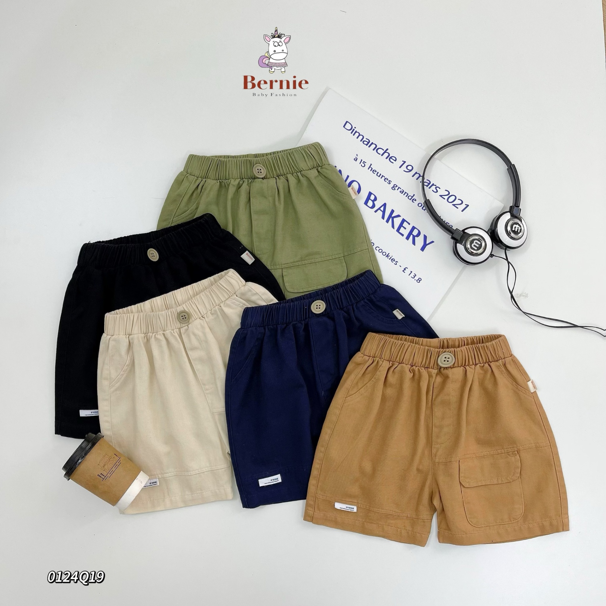 Quần short (sooc) kaki basic phối túi kèm cúc Bernie cho bé