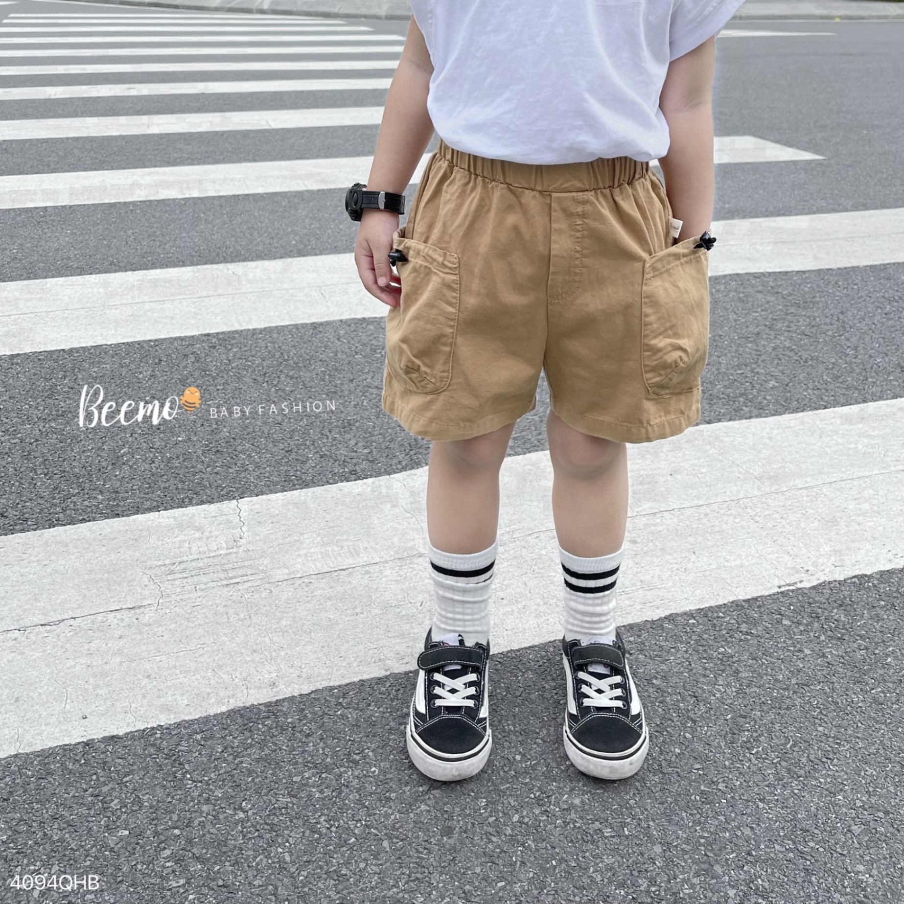 Quần short (sooc) kaki túi hộp dây rút form rộng Beemo cho bé
