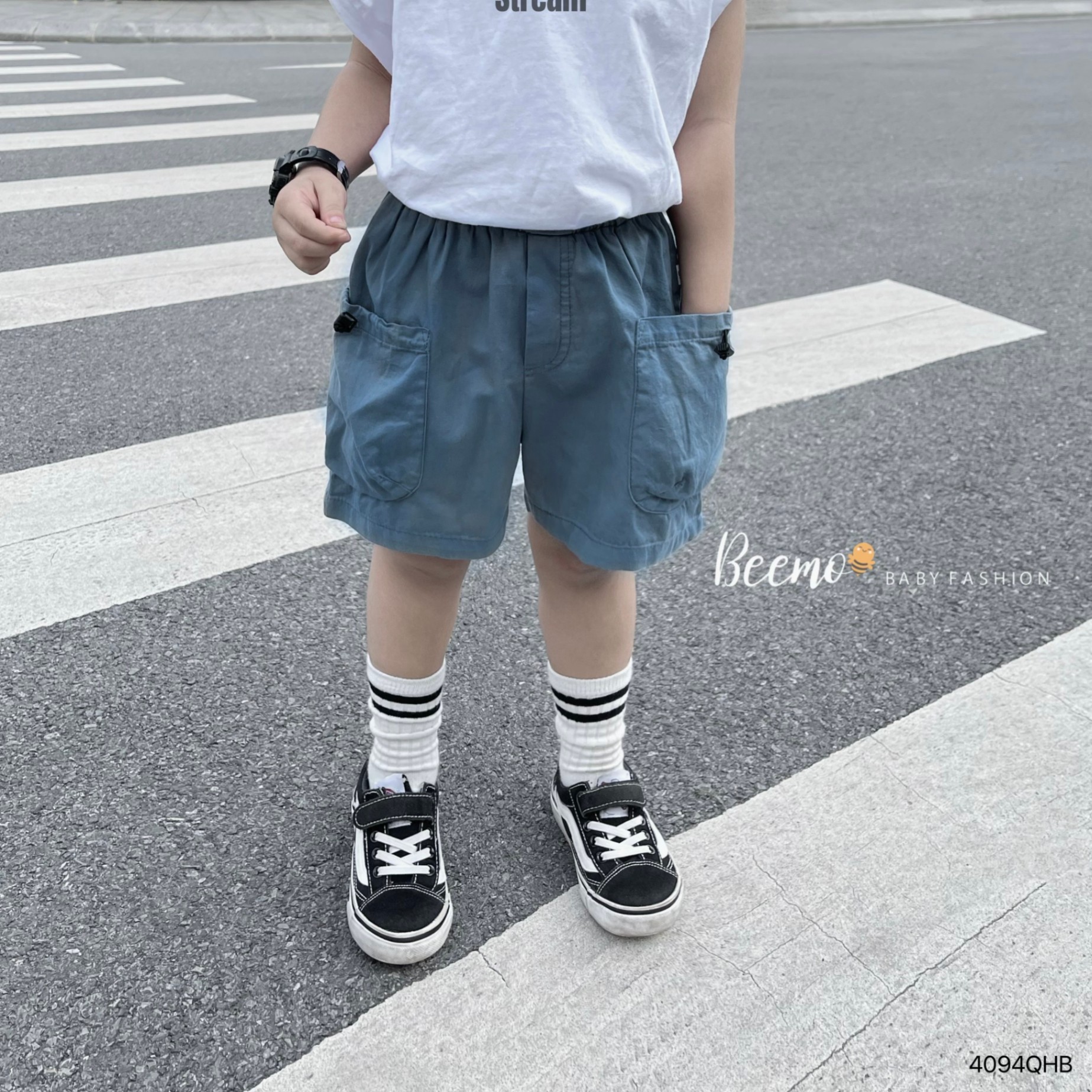 Quần short (sooc) kaki túi hộp dây rút form rộng Beemo cho bé
