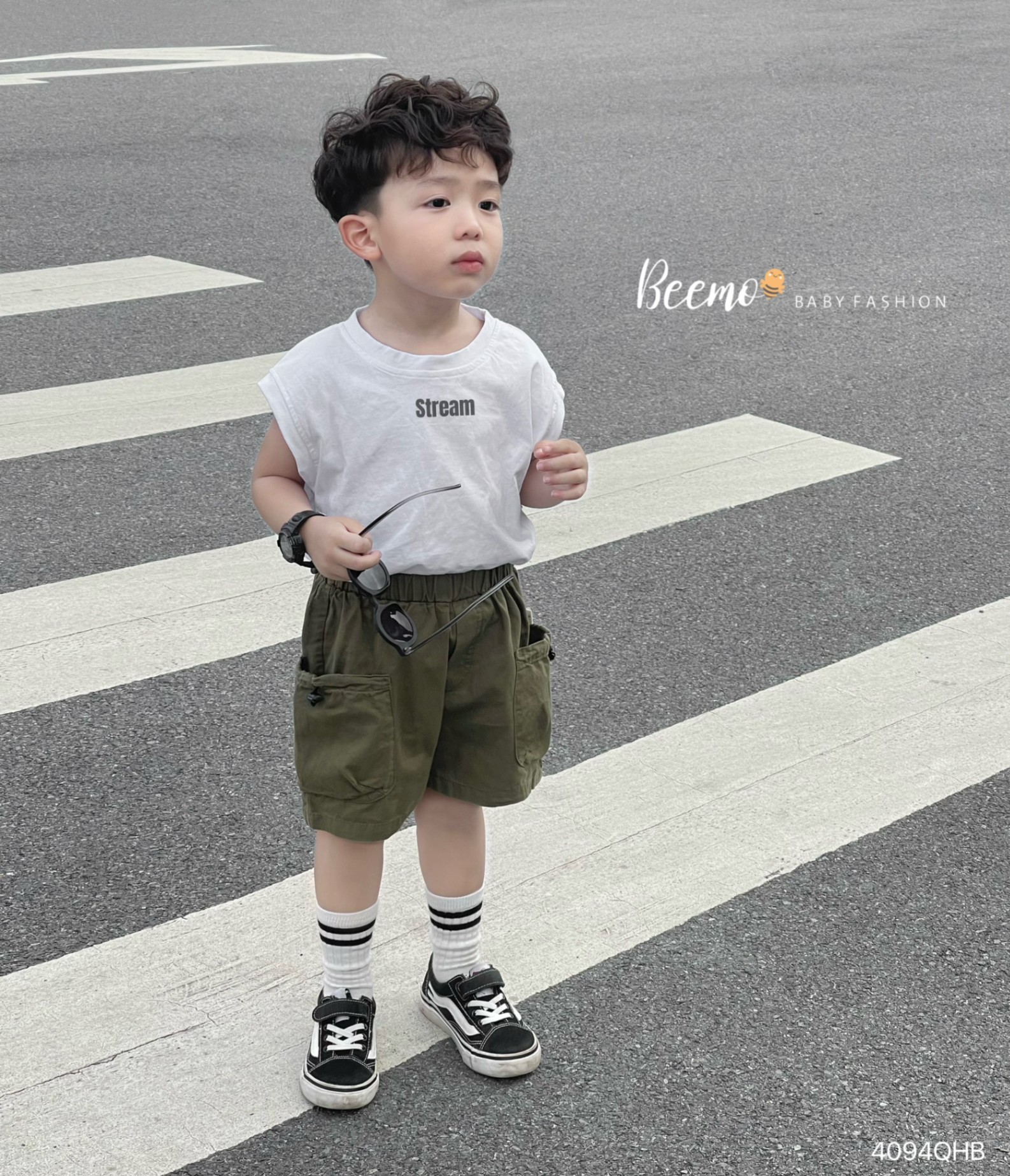 Quần short (sooc) kaki túi hộp dây rút form rộng Beemo cho bé