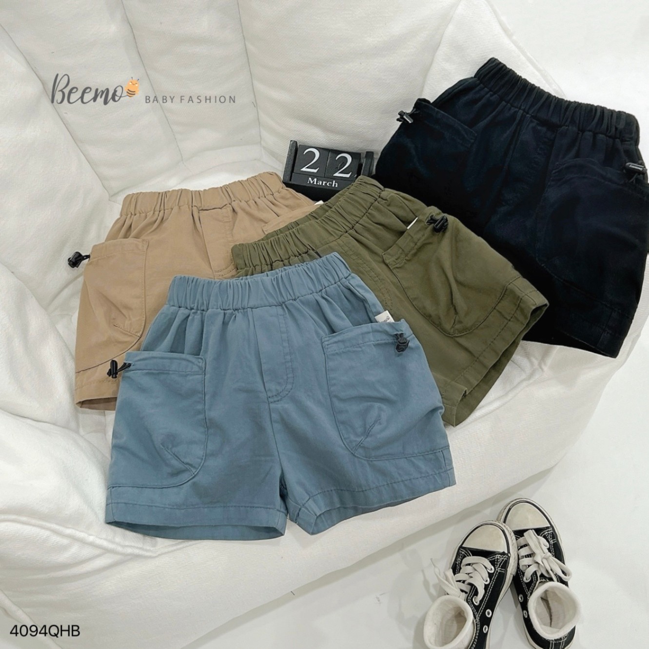 Quần short (sooc) kaki túi hộp dây rút form rộng Beemo cho bé