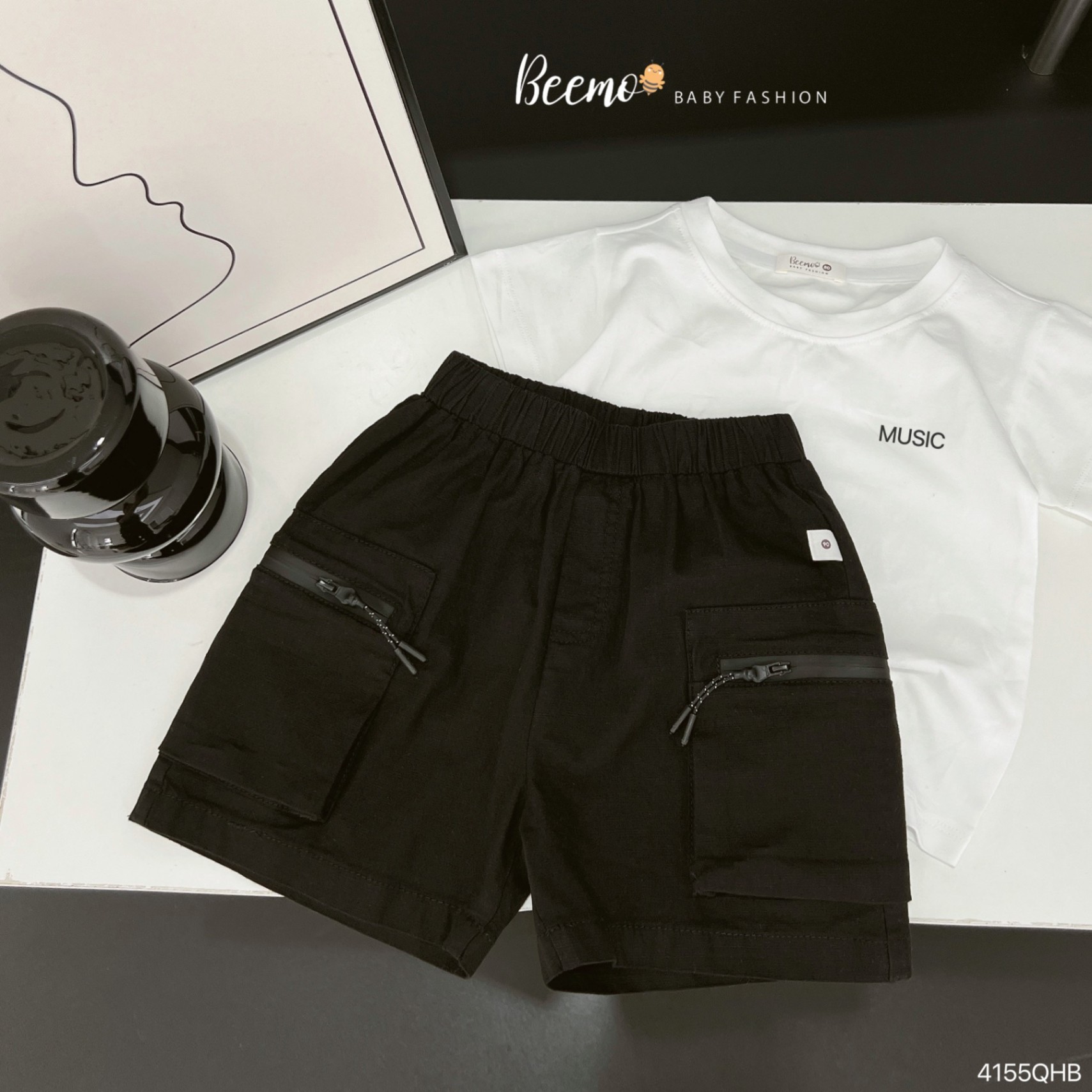 Quần short (sooc) linen phối túi hộp Beemo cho bé trai