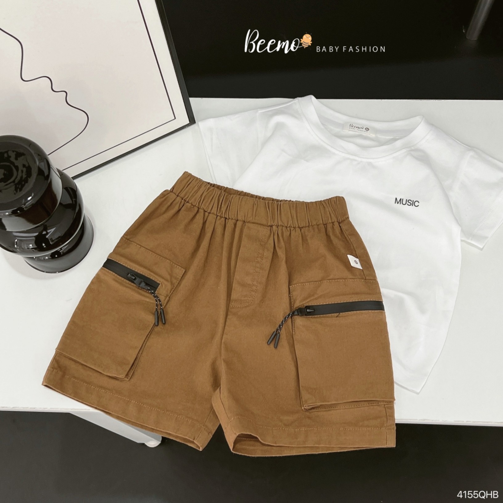 Quần short (sooc) linen phối túi hộp Beemo cho bé trai