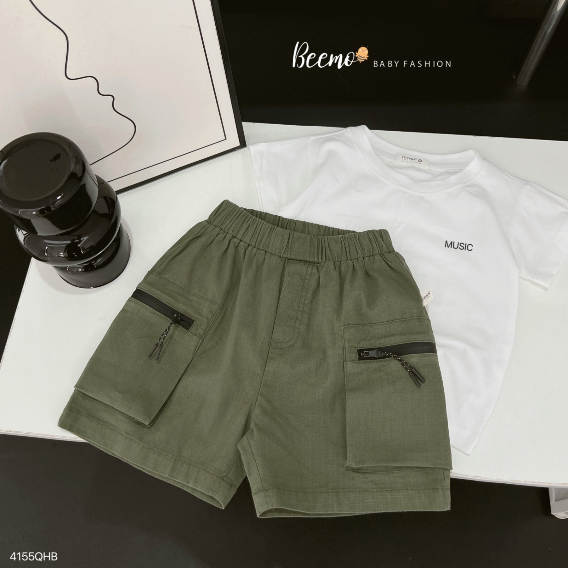 Quần short (sooc) linen phối túi hộp Beemo cho bé trai