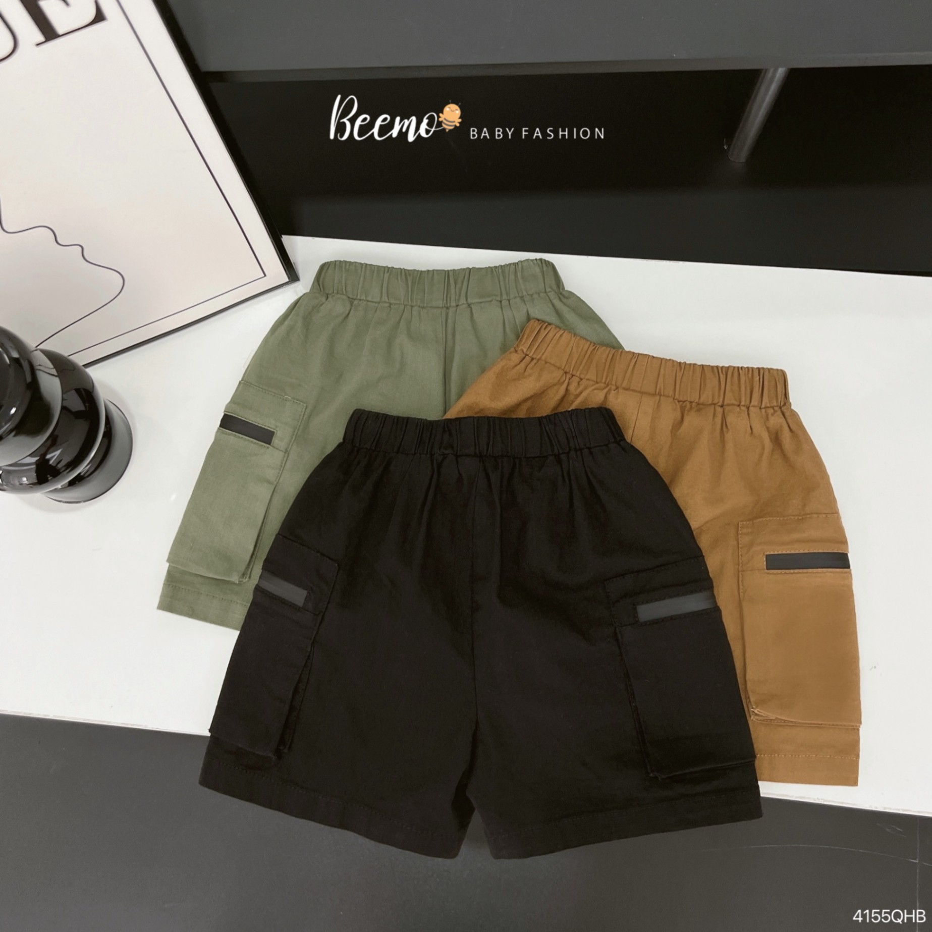 Quần short (sooc) linen phối túi hộp Beemo cho bé trai