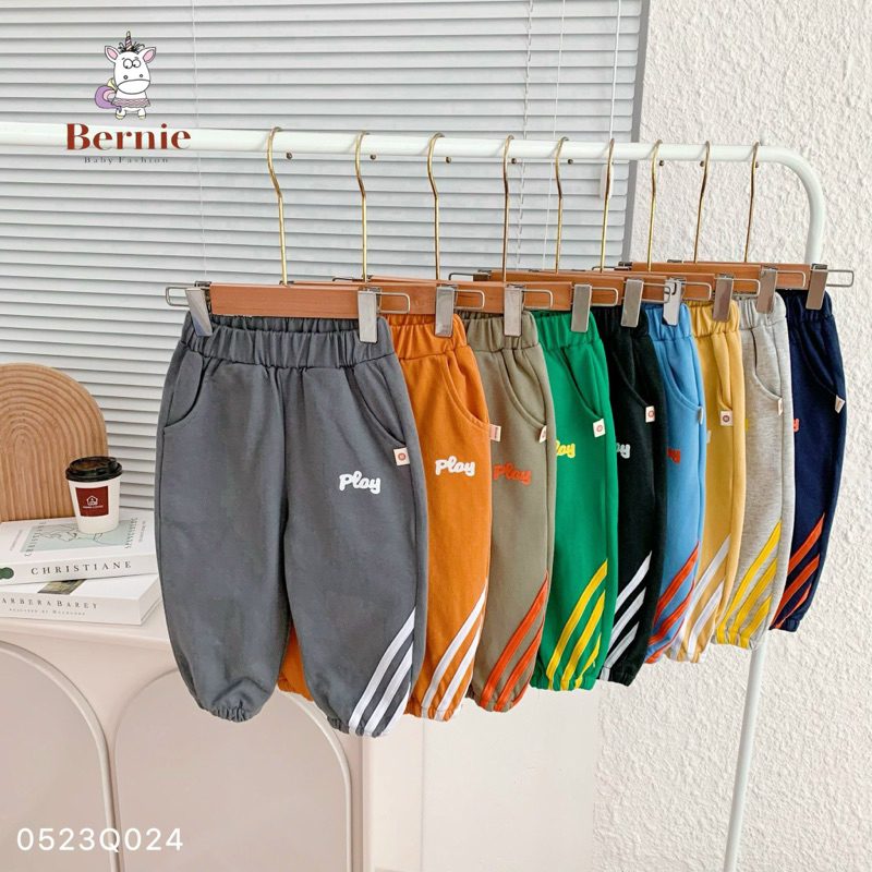 Quần thể thao da cá phối sọc bo chun gấu khoẻ khoắn Bernie cho bé trai bé gái