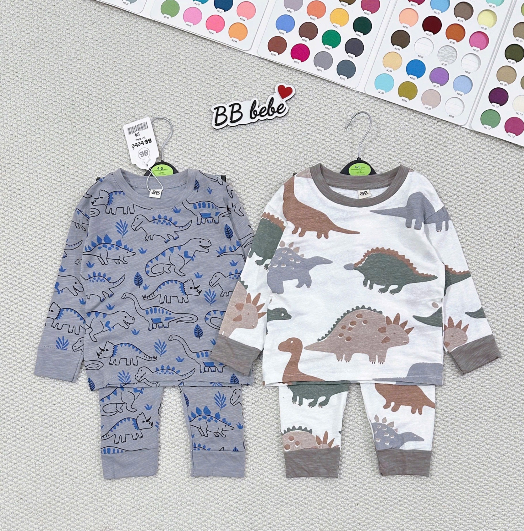 Set 2 bộ cotton xước in khủng long VNXK