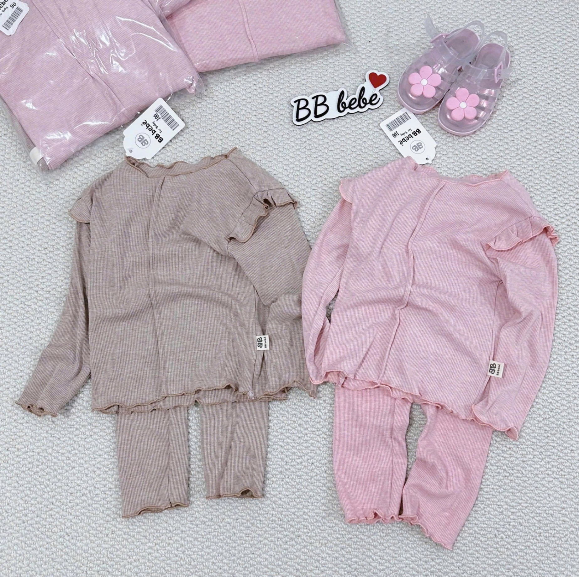 Set 2 bộ tăm bé gái tone hồng nâu VNXK