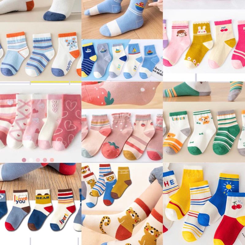 Set 5 đôi tất xuất hàn hoạ tiết siêu xinh cho bé trai bé gái từ nhỏ đến lớn từ 1 đến 11 tuổi