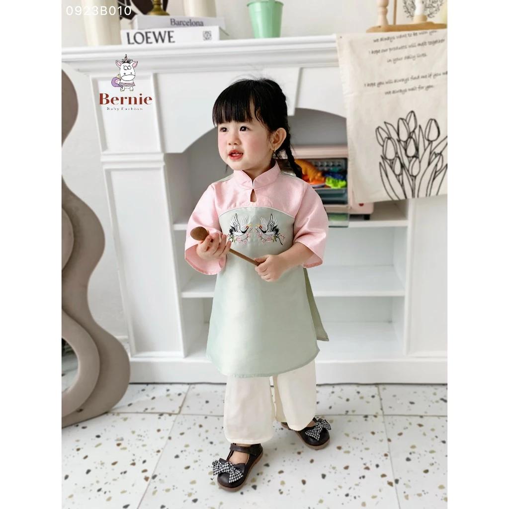 Set áo dài thêu hạc Bernie cho bé gái, set áo dài cách tân kèm quần cho bé