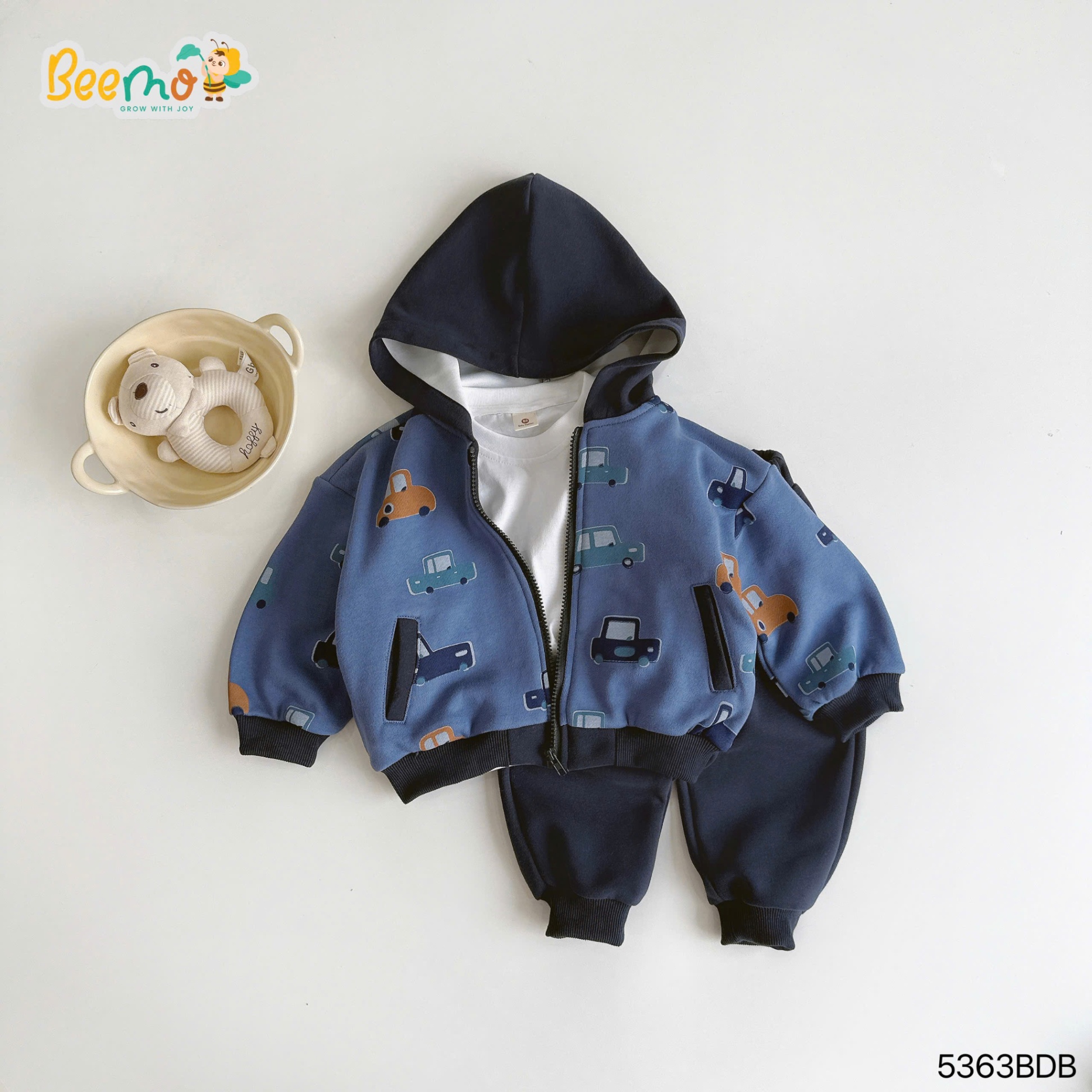 Set áo khoác hoodie in tràn ô tô Beemo