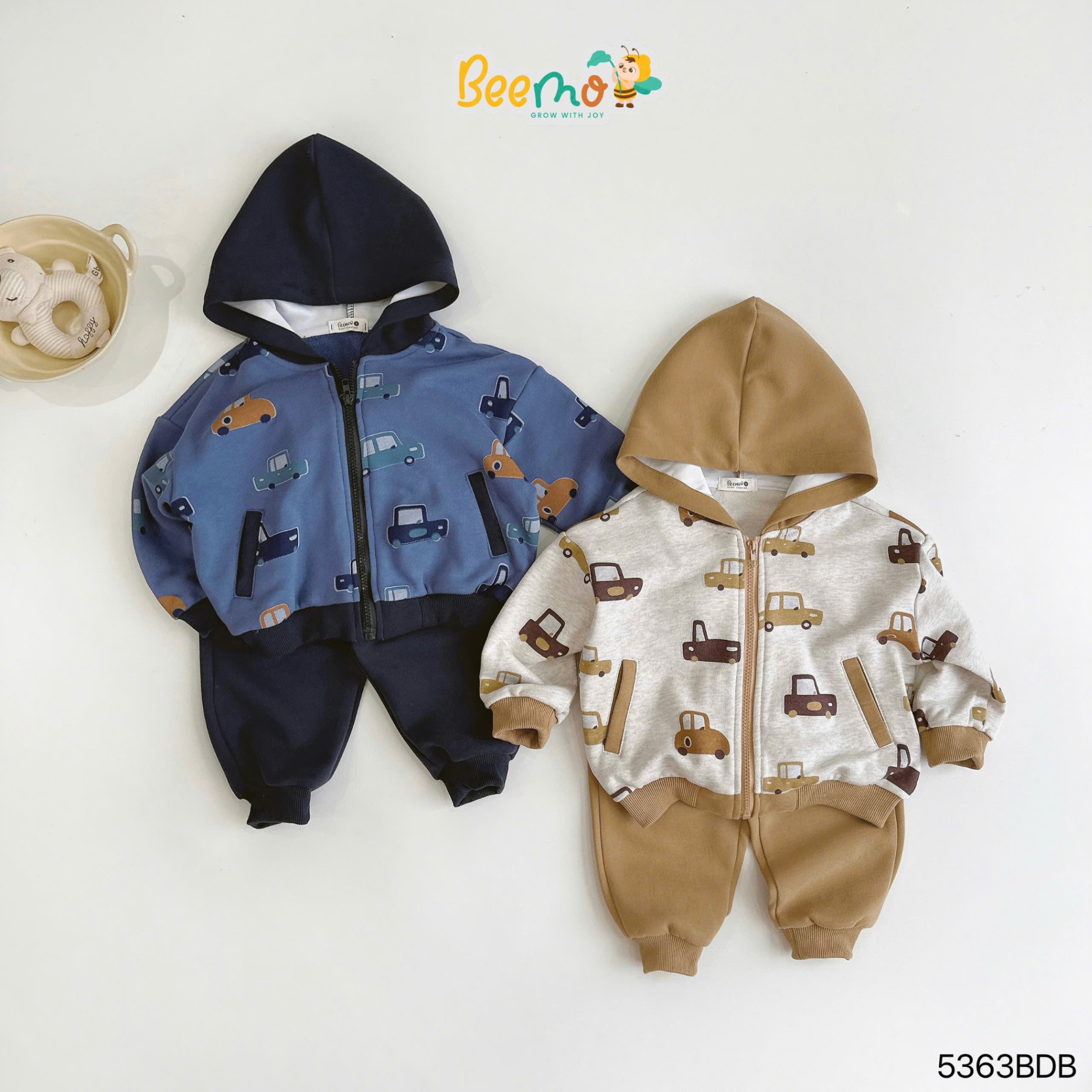 Set áo khoác hoodie in tràn ô tô Beemo