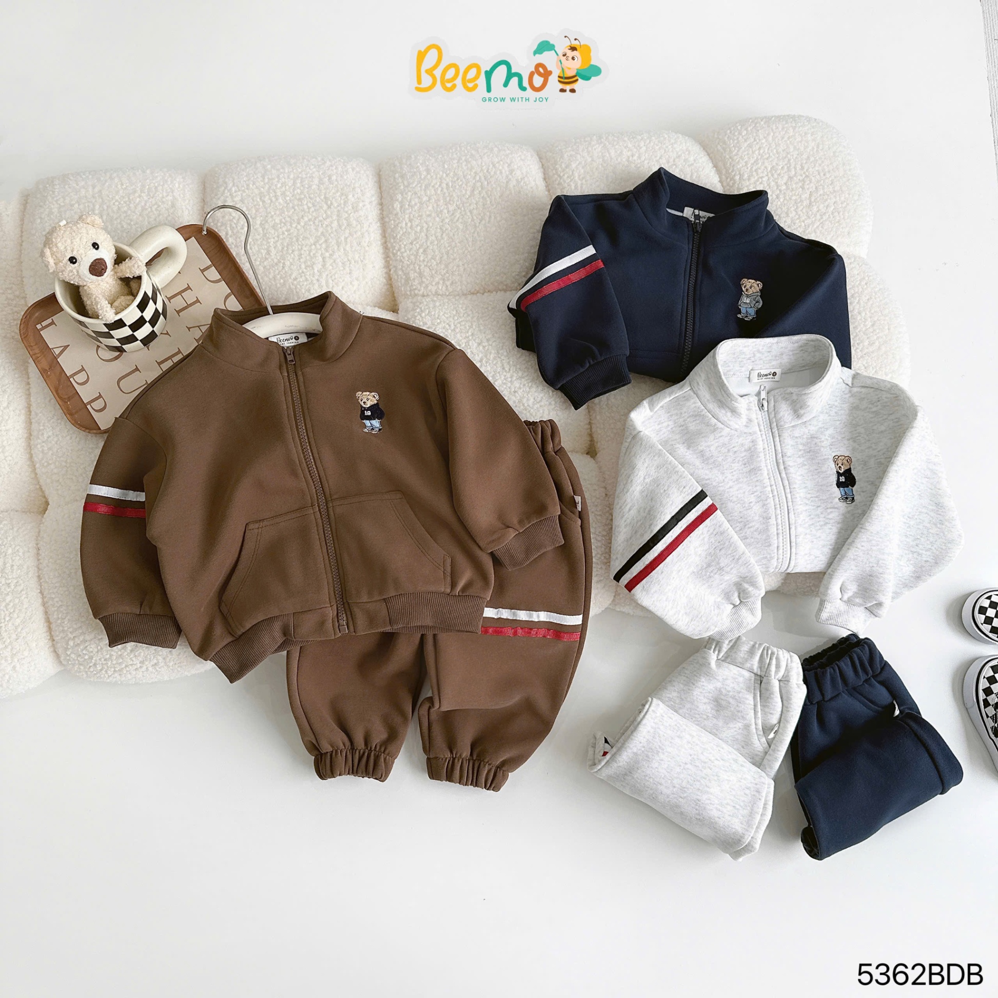 Set áo khoác nỉ thêu gấu Beemo