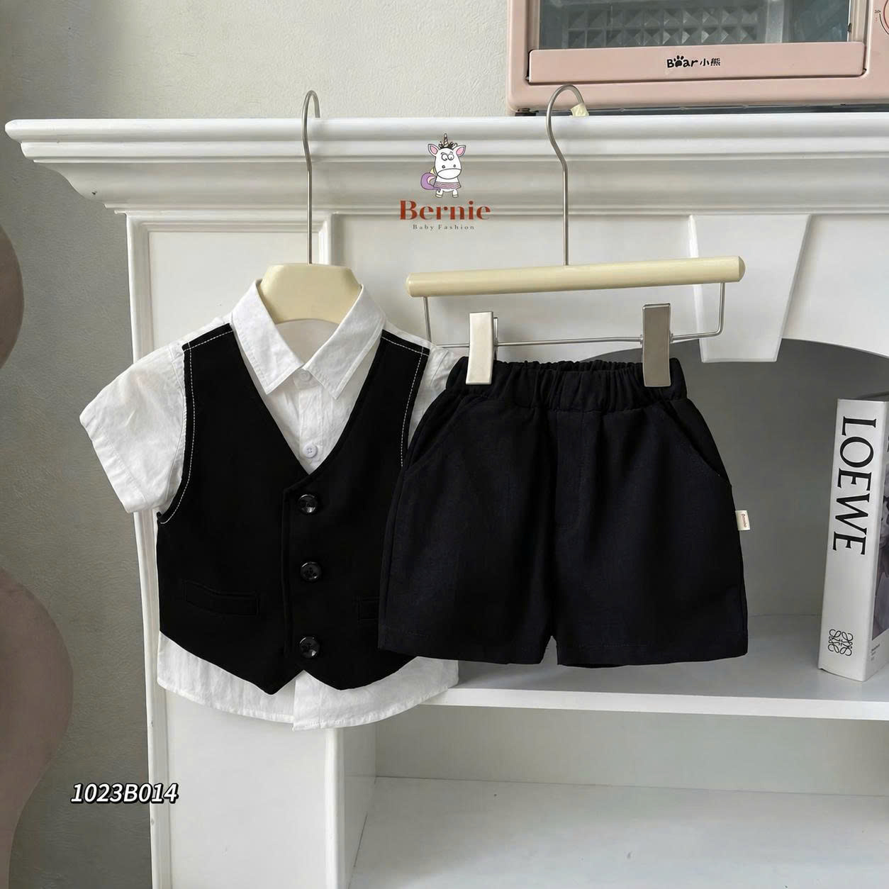 Set áo sơ trắng cộc tay may liền gile BERNIE