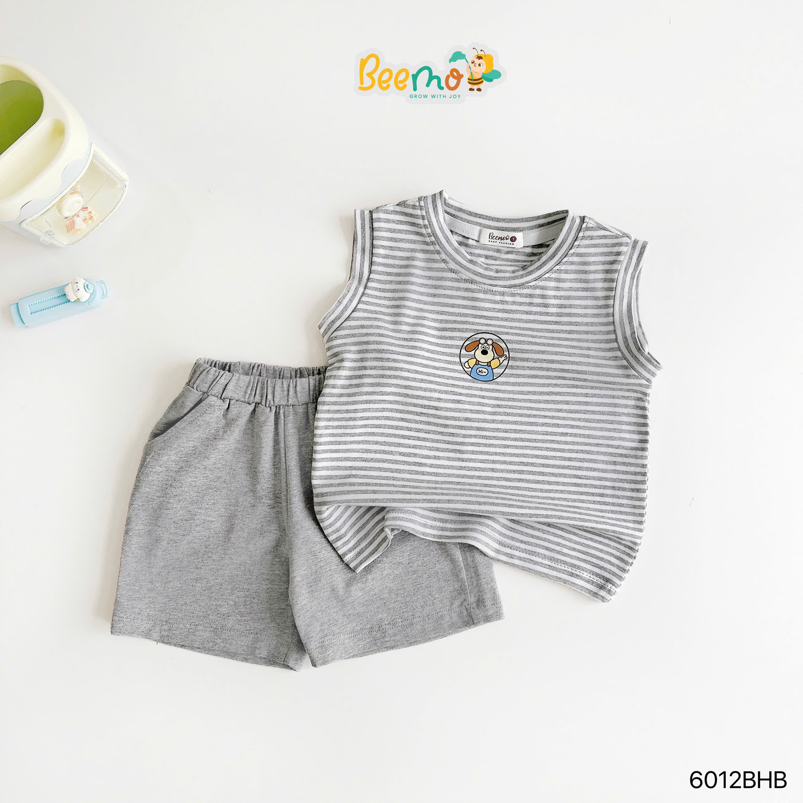 Set ba lỗ kẻ ngang in hình chú chó Beemo
