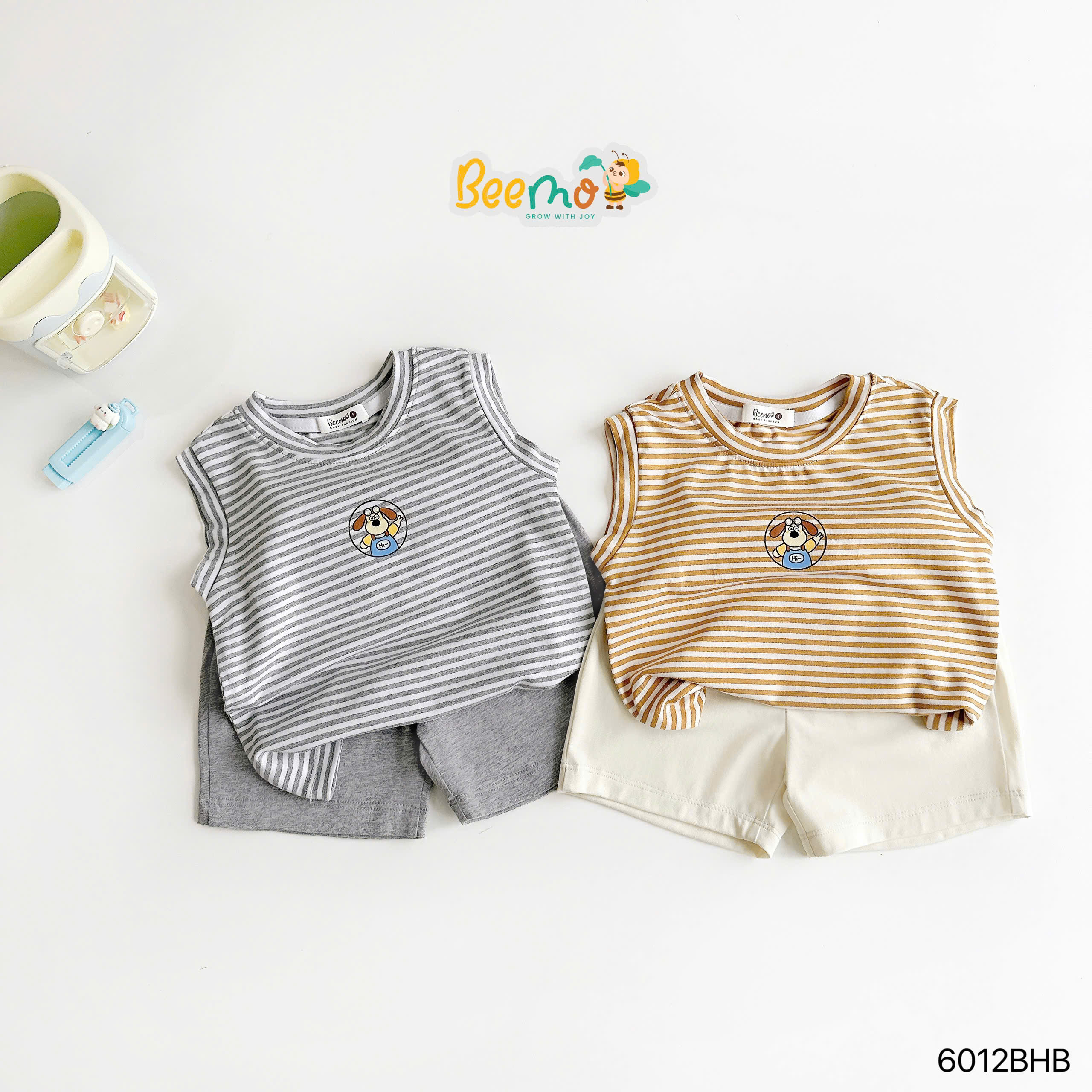 Set ba lỗ kẻ ngang in hình chú chó Beemo