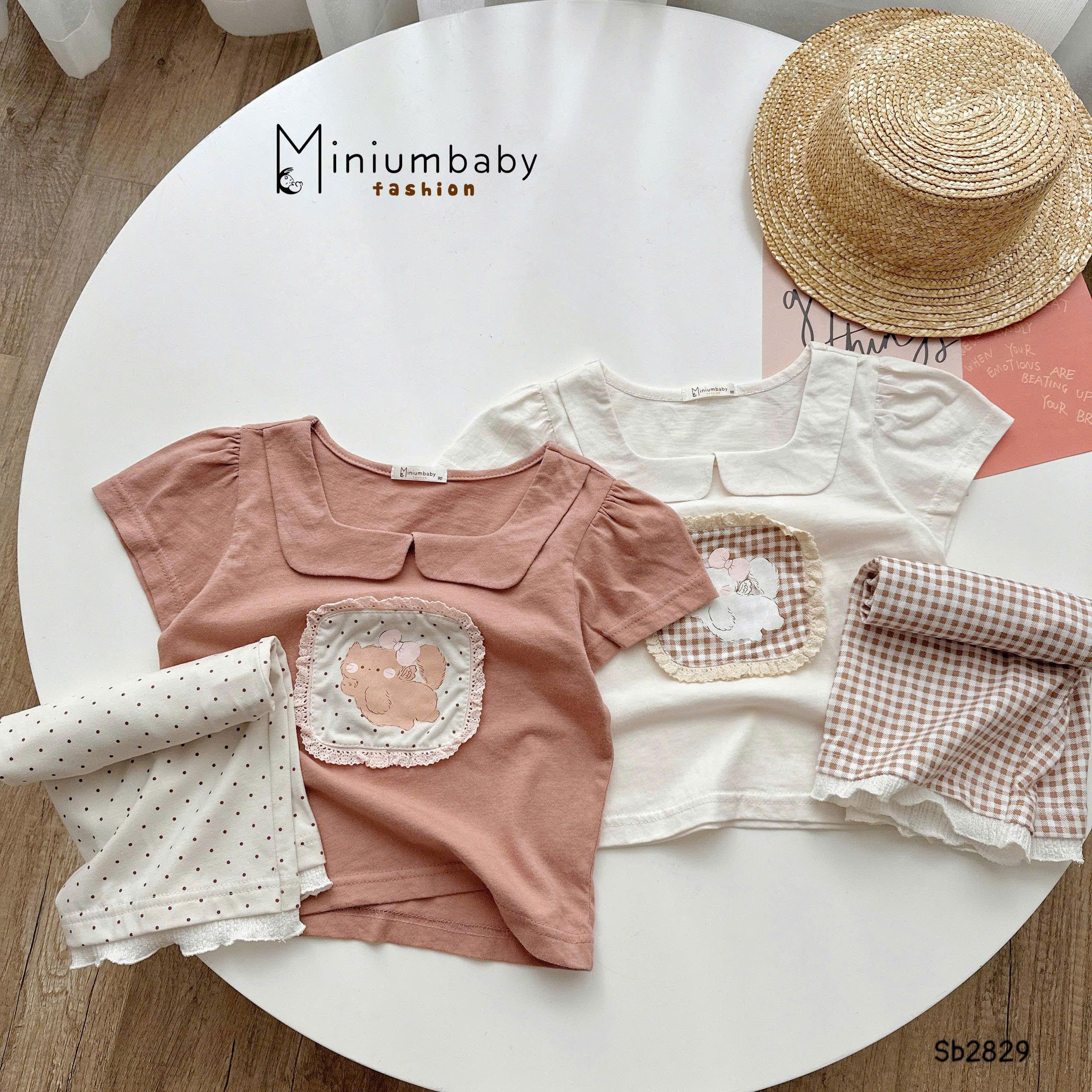 Set bé gái cổ vuông lá sen MINIUMBABY