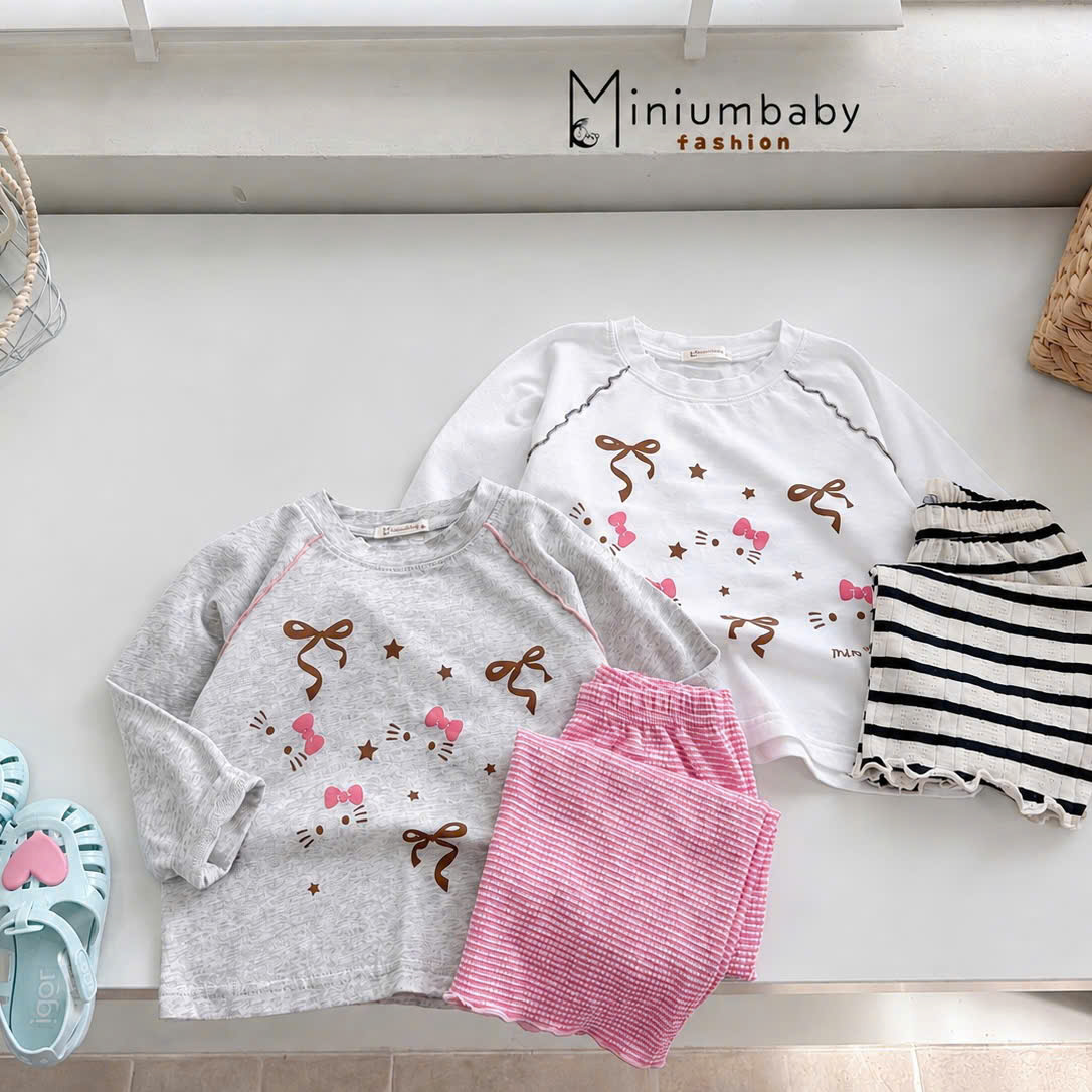 Set bé gái dày tay nơ xinh yêu MINIUMBABY