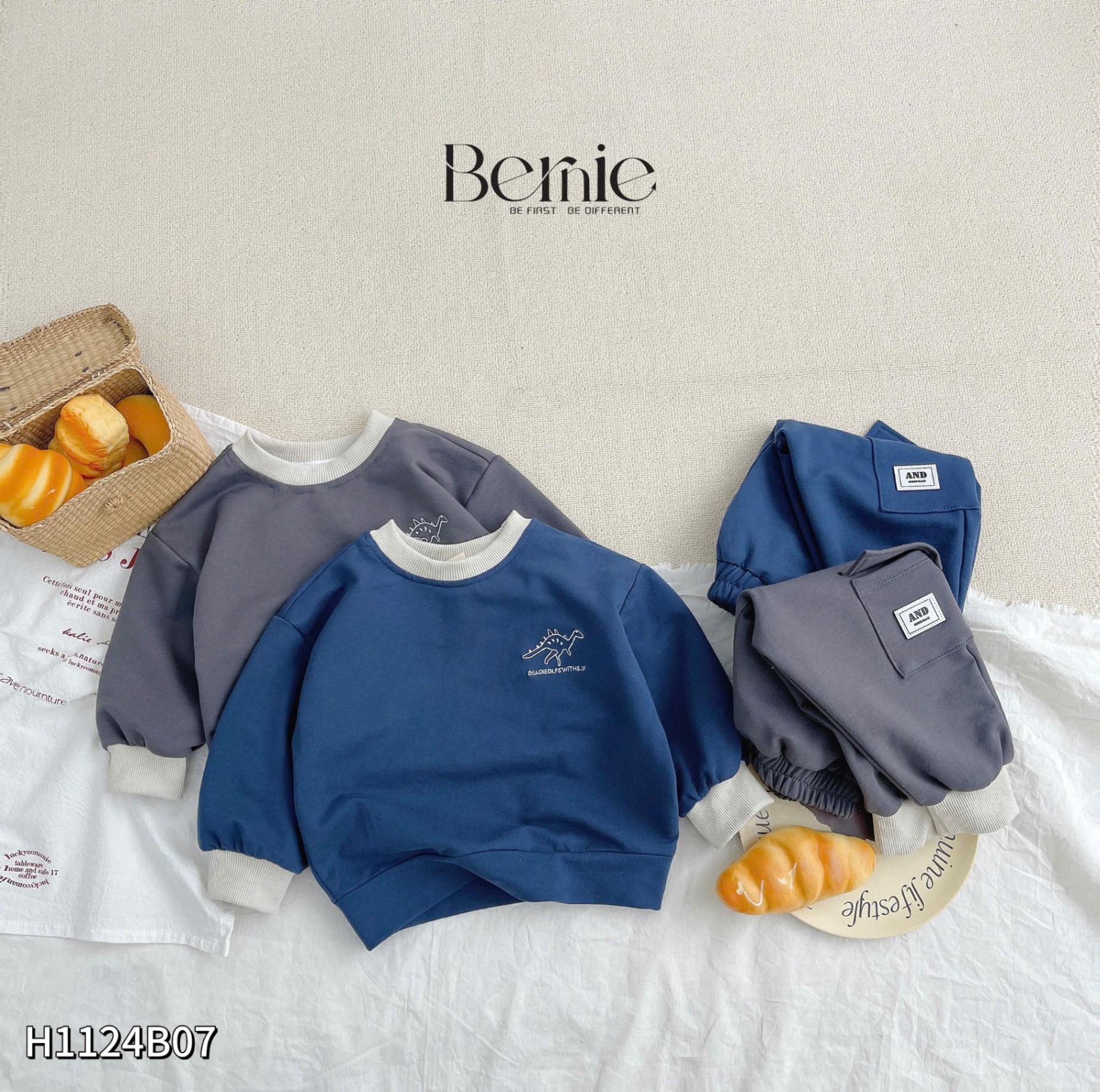 Set bé trai túi hộp thêu khủng long Bernie