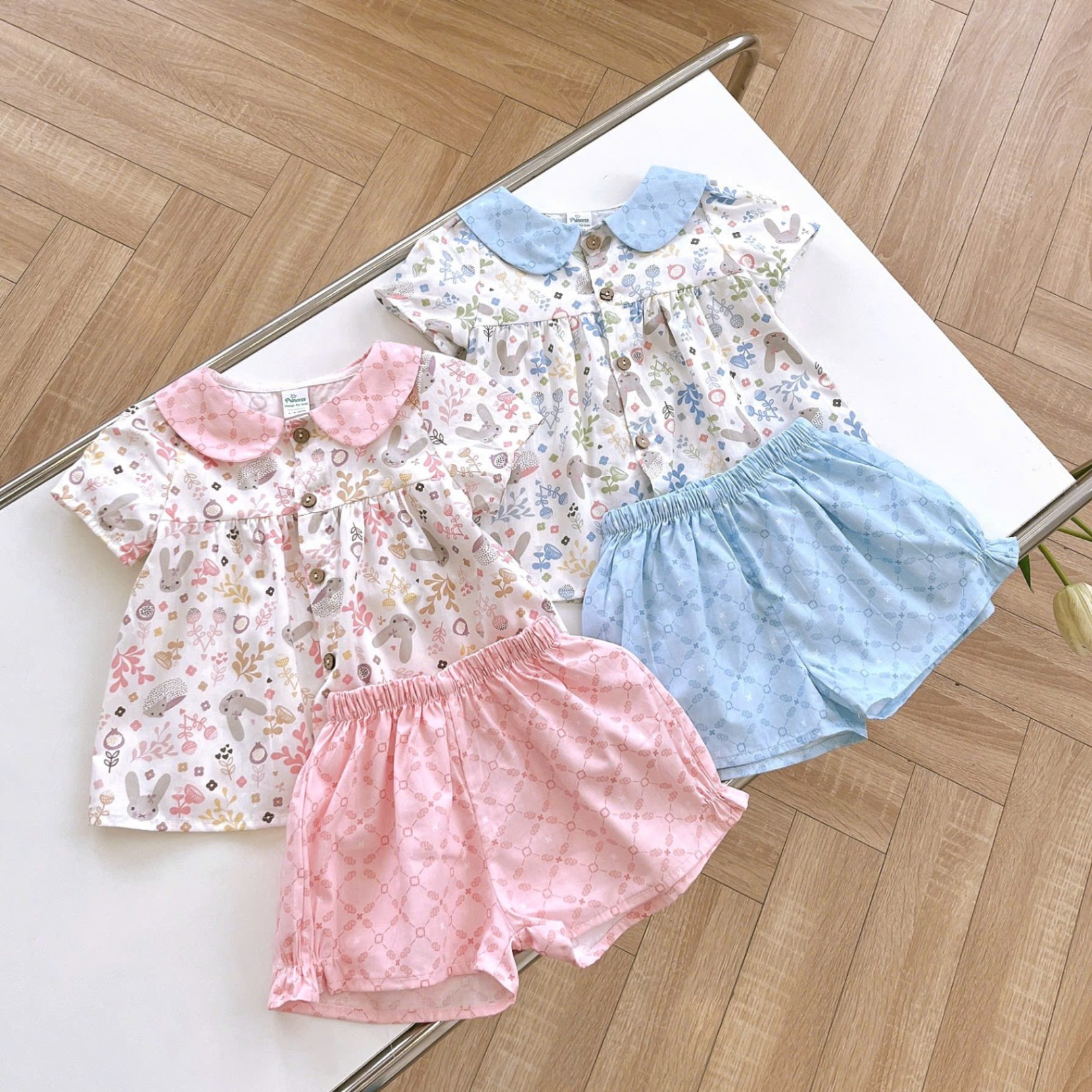 Set bộ cộc tay cổ sen thỏ OPKIDS