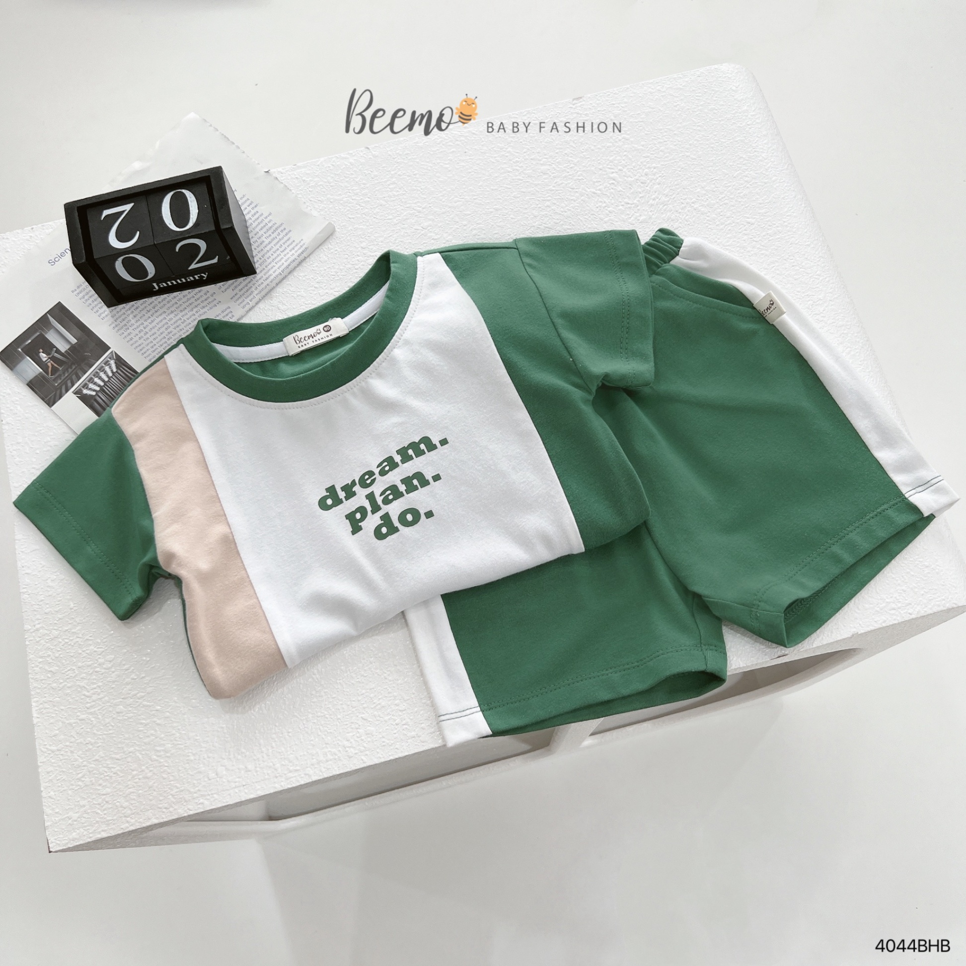 Set bộ cotton phối thân cộc tay cá tính Beemo