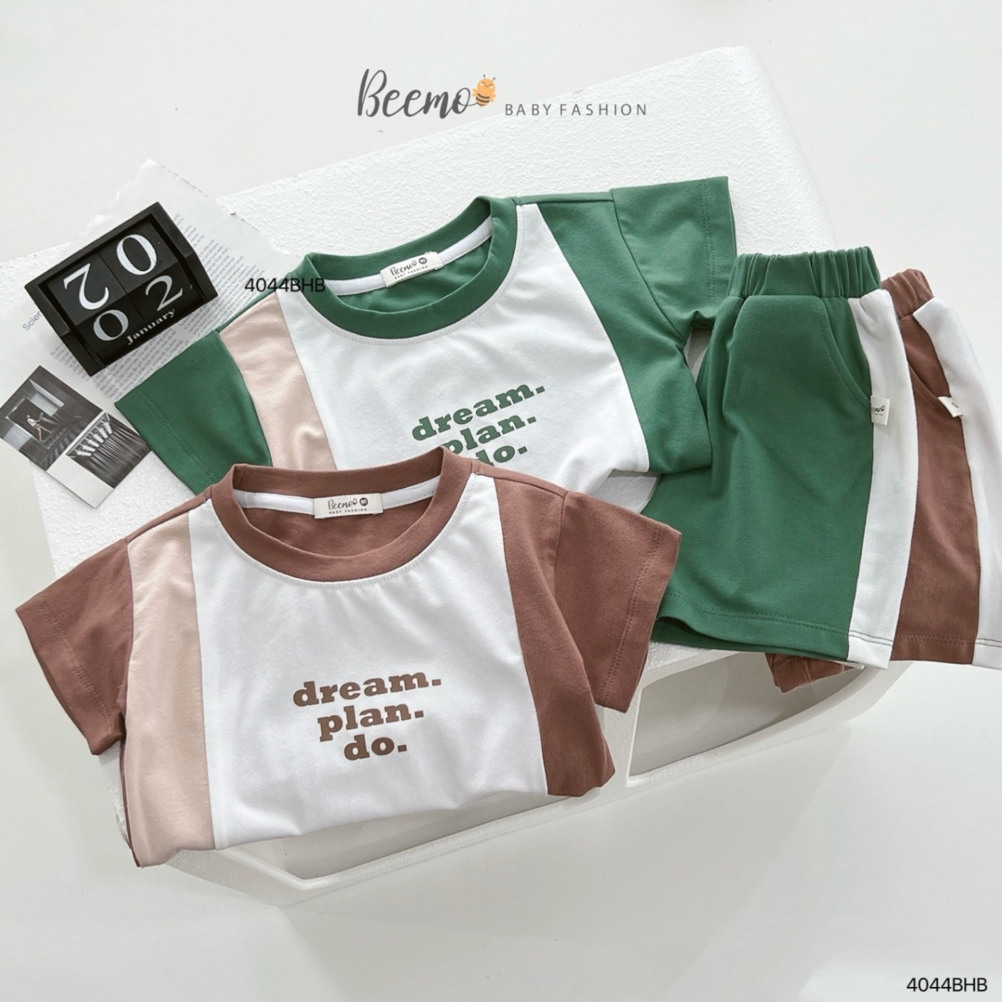 Set bộ cotton phối thân cộc tay cá tính Beemo