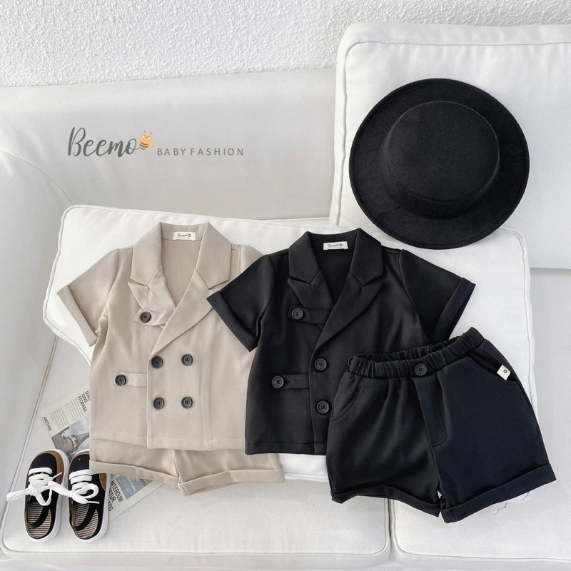 Set bộ vest cộc tay công tử phối cúc chéo Beemo cho bé trai bé gái
