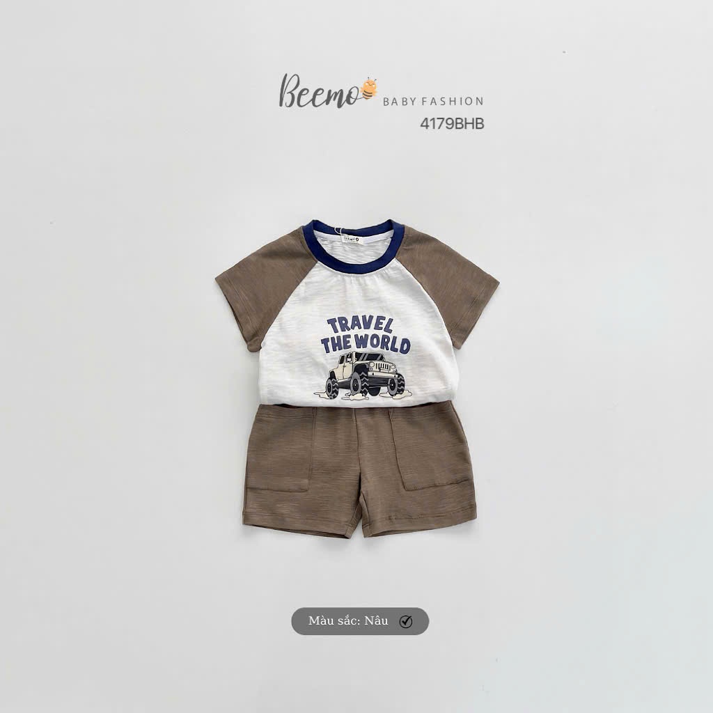 Set cộc tay raglan in hình ô tô Beemo